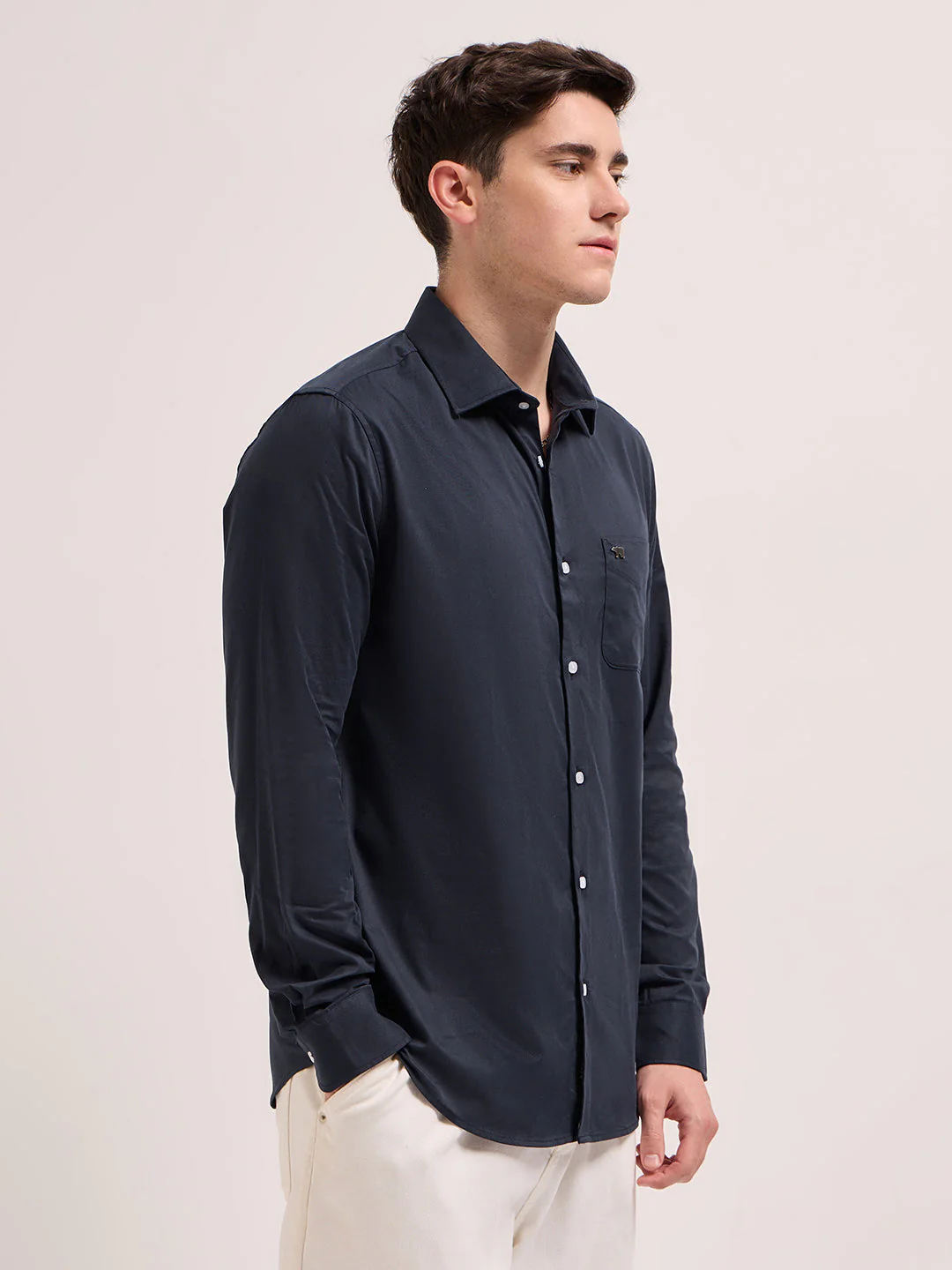 Men Blue Solid Slim Fit Casual Shirt - Image 3