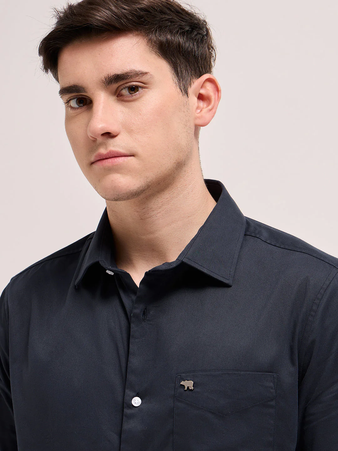 Men Blue Solid Slim Fit Casual Shirt - Image 5
