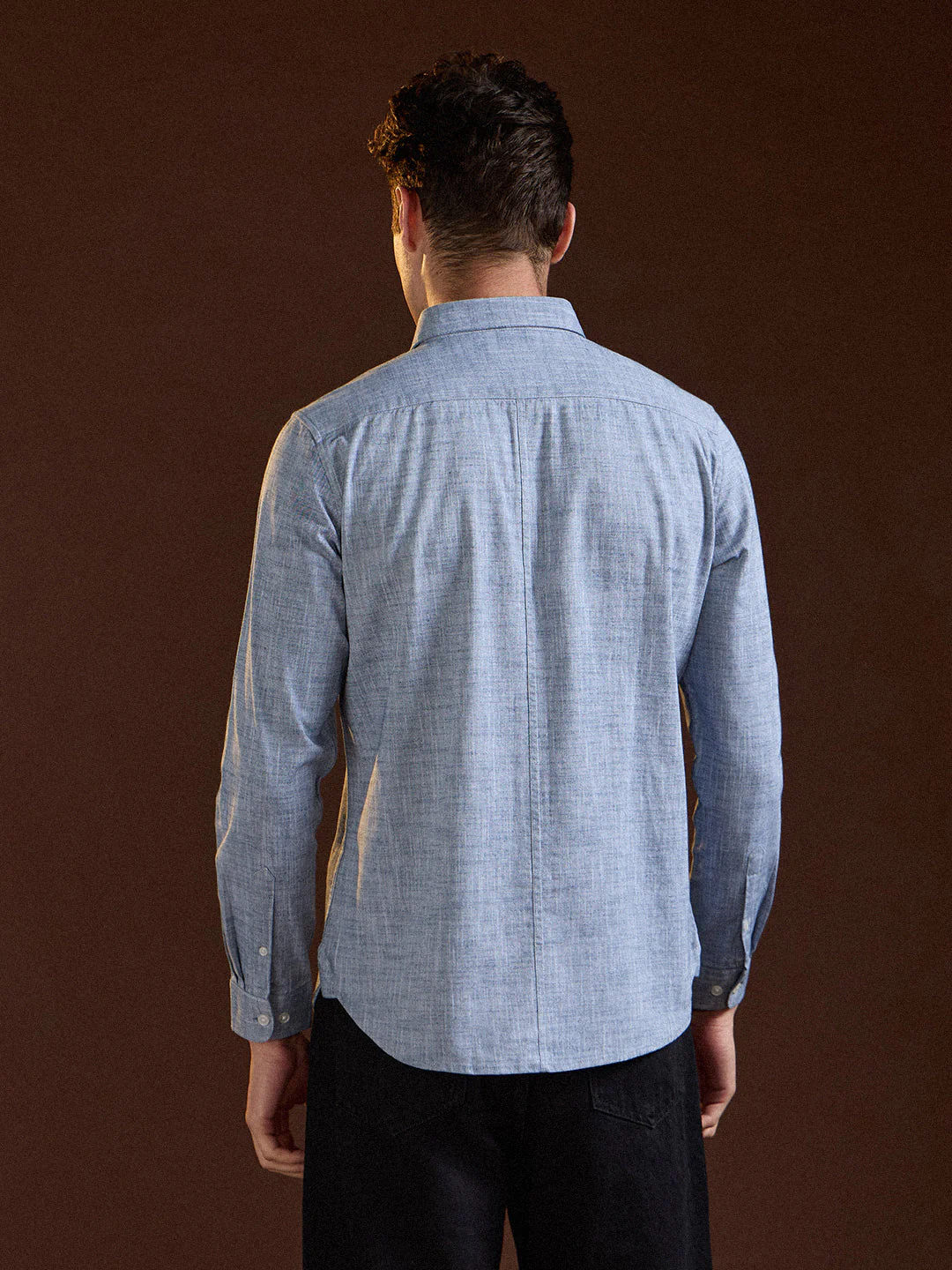 Men Blue Solid Slim Fit Cotton Casual Shirt - Image 2