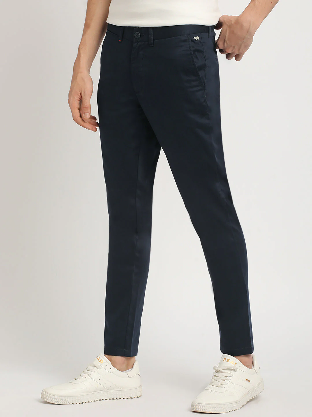 Men Blue Solid Slim Fit Formal Trouser