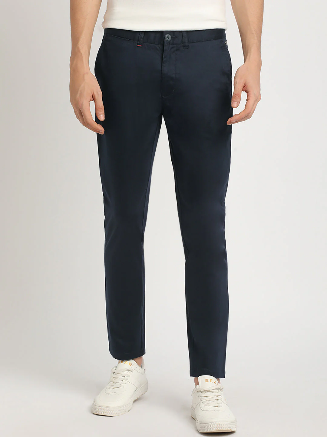 Men Blue Solid Slim Fit Formal Trouser - Image 2