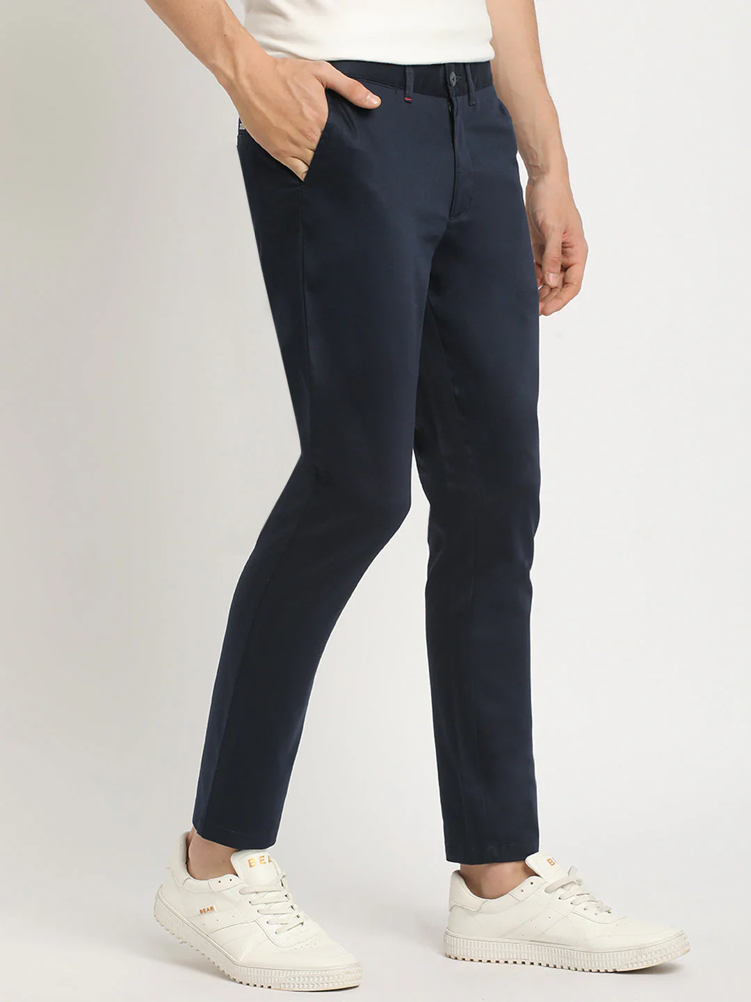 Men Blue Solid Slim Fit Formal Trouser - Image 3
