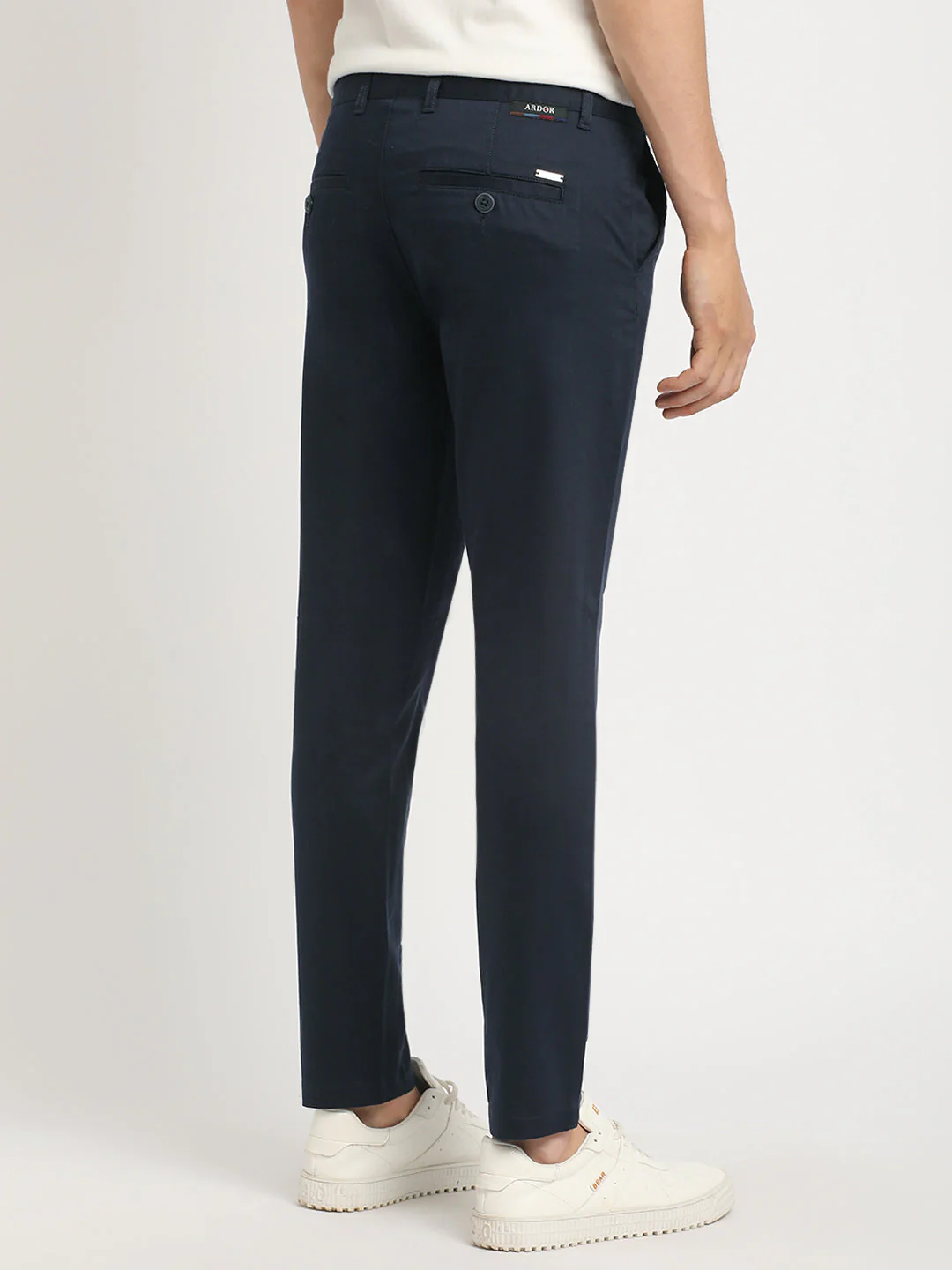 Men Blue Solid Slim Fit Formal Trouser - Image 4