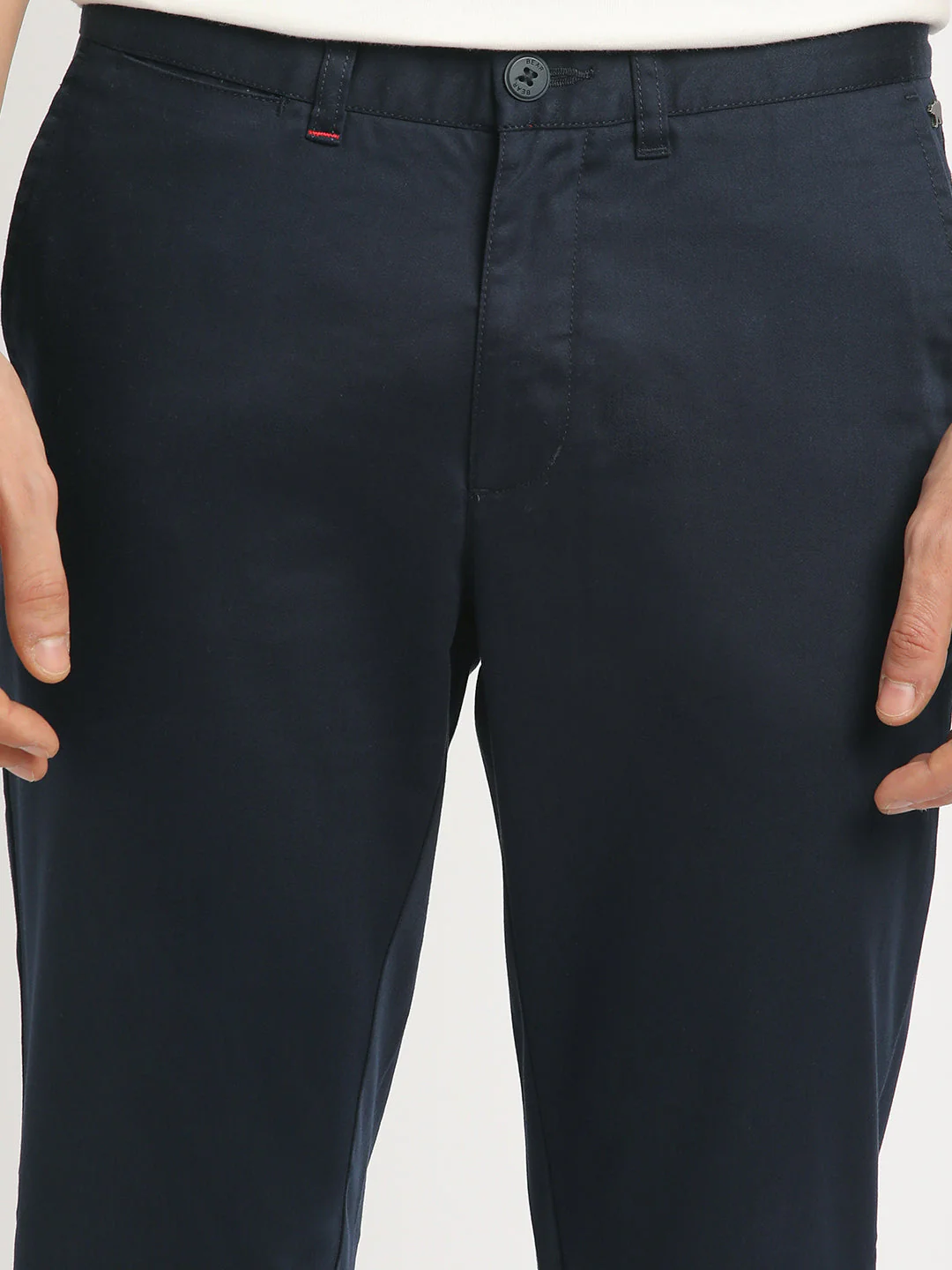 Men Blue Solid Slim Fit Formal Trouser - Image 6