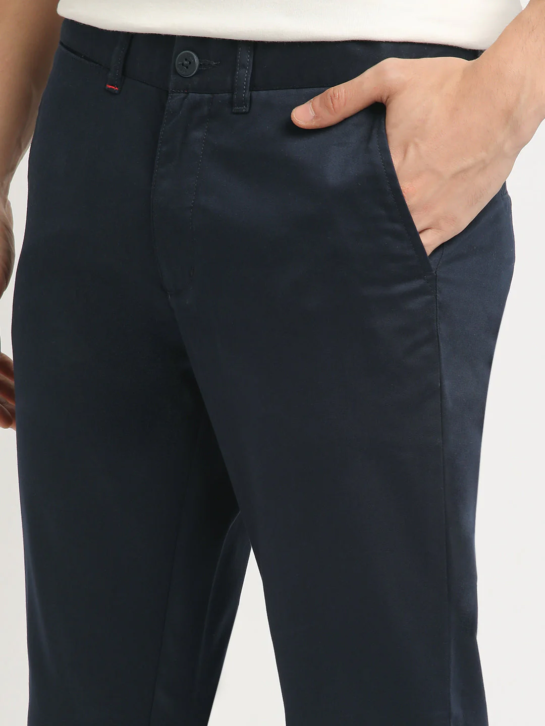 Men Blue Solid Slim Fit Formal Trouser - Image 7
