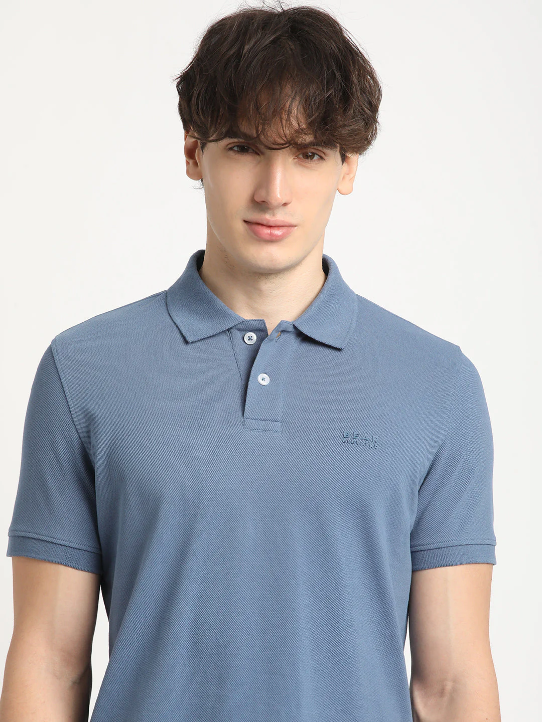 Men Blue Solid Slim Fit Polo Collar T-shirt - Image 6
