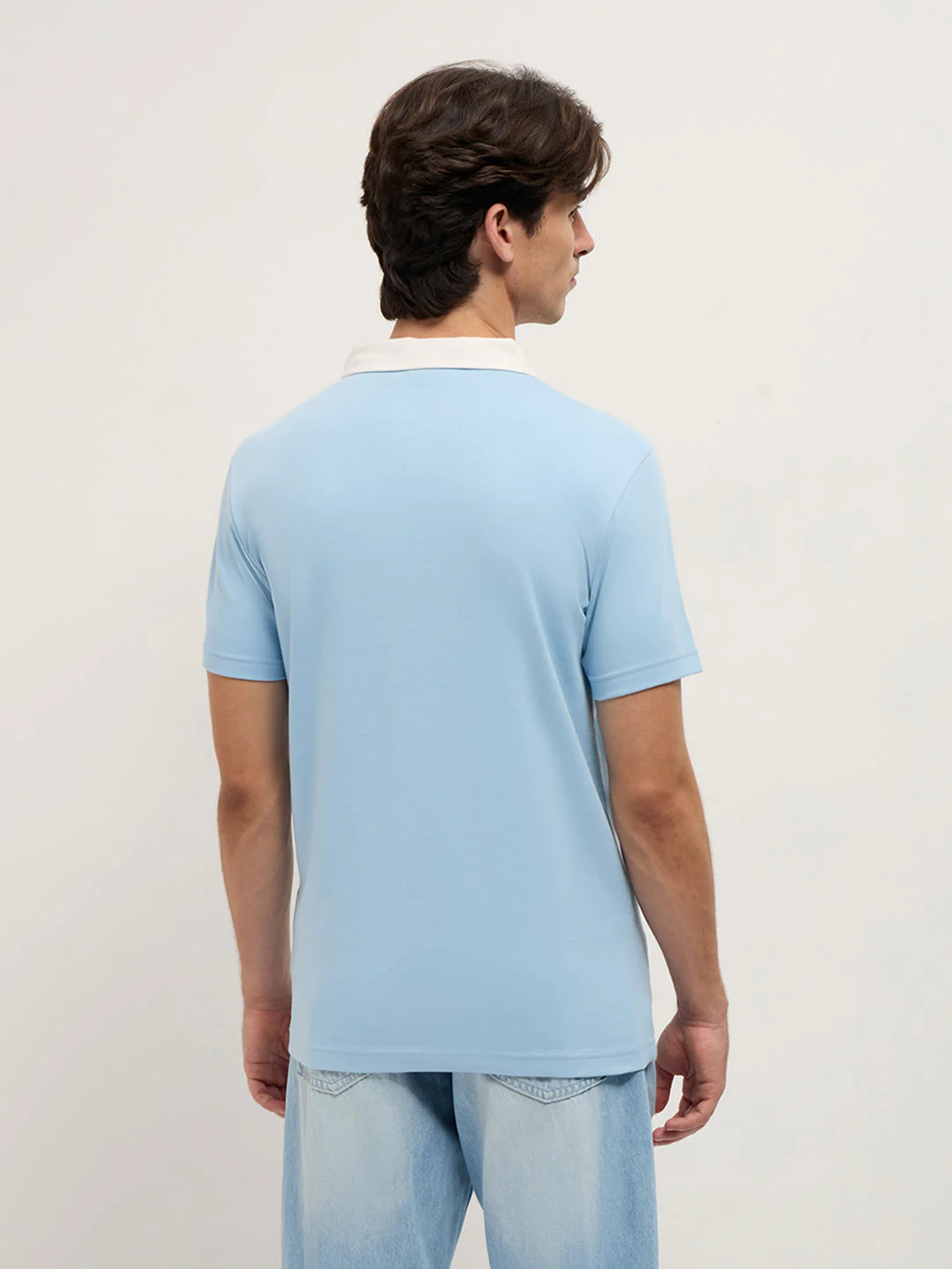 Men Blue Solid Slim Fit Polo - Image 2