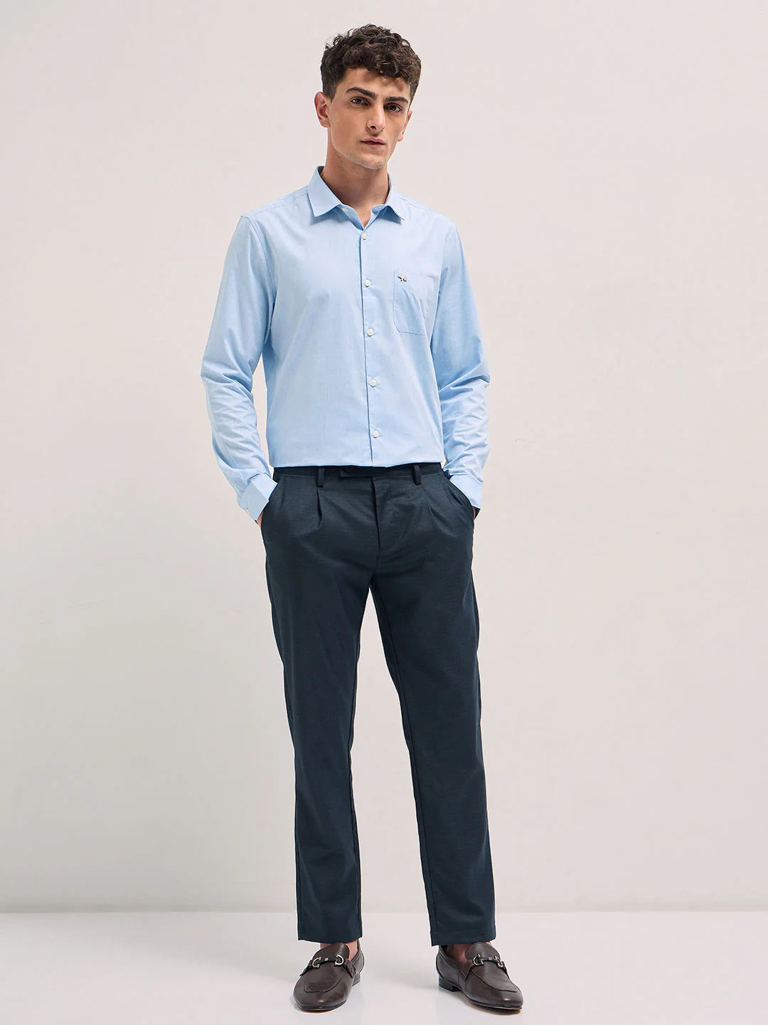 Men Blue Solid Tailored Fit Polyester Blend Formal Shirt - Image 4