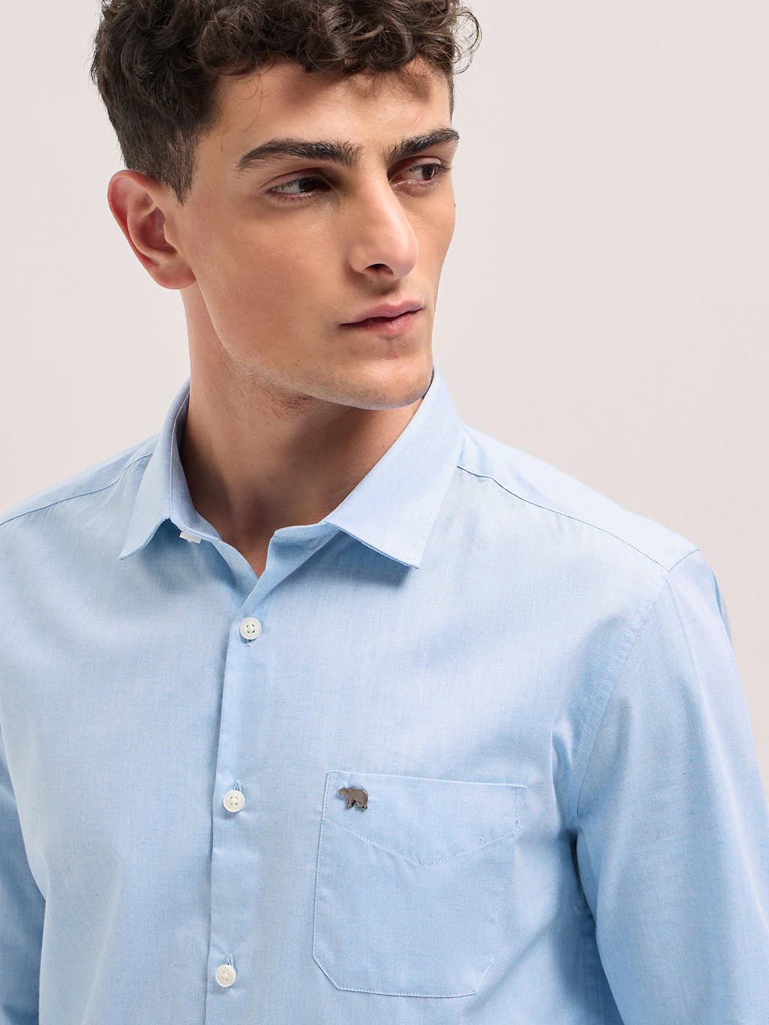 Men Blue Solid Tailored Fit Polyester Blend Formal Shirt - Image 5