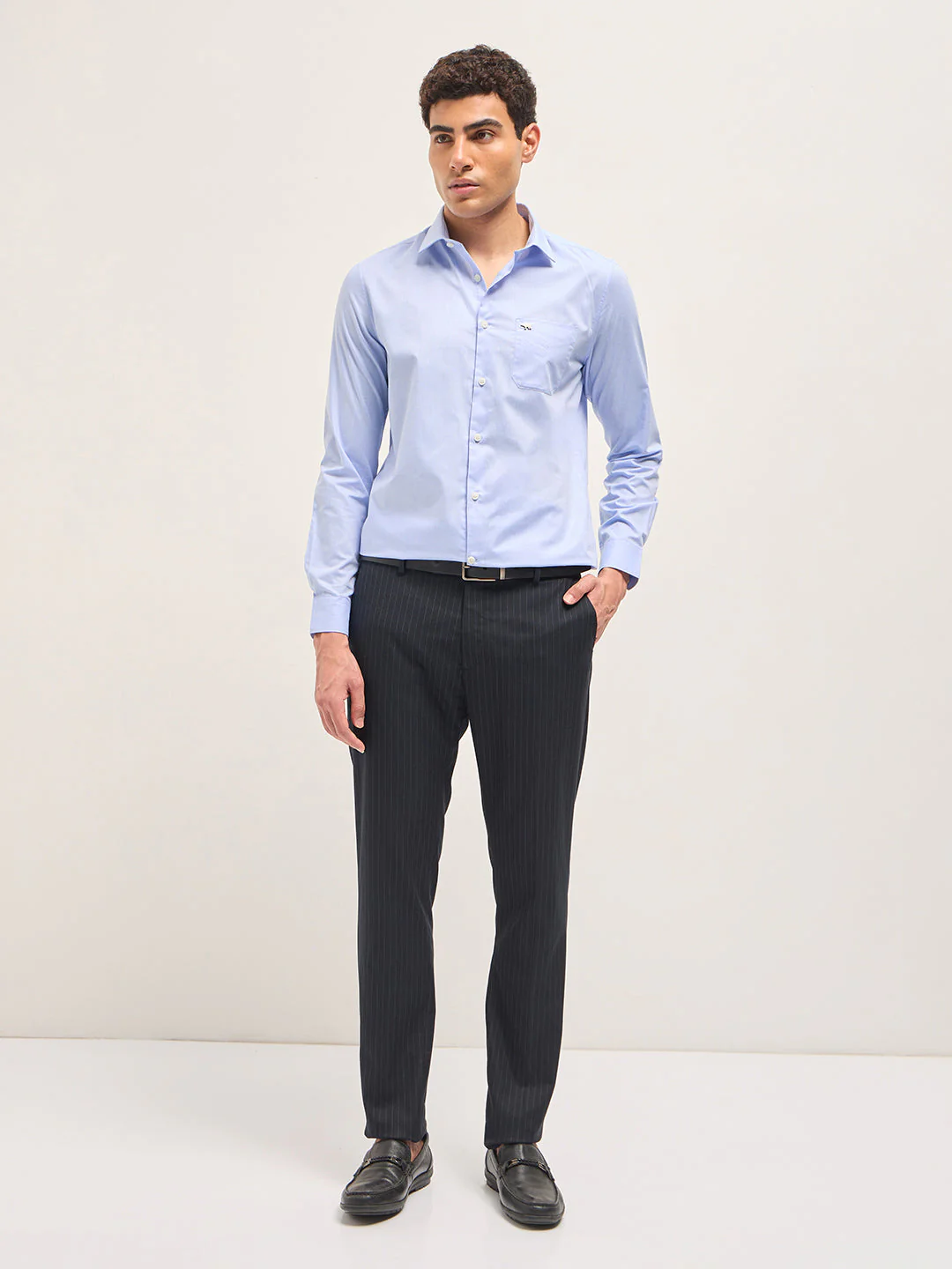 Men Blue Solid Tailored Fit Polyester Blend Formal Shirt - Image 4