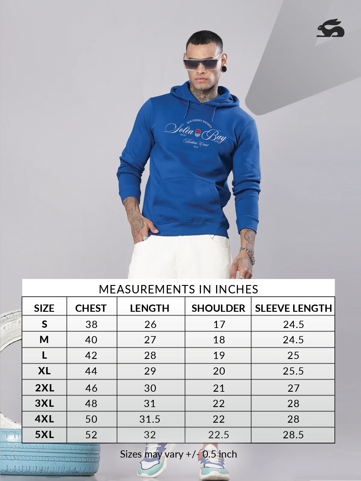 Men Blue Printed Hoodie - Image 4