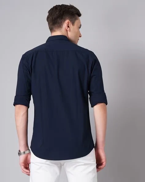 Men Blue Spread Collar Shirt - Image 2