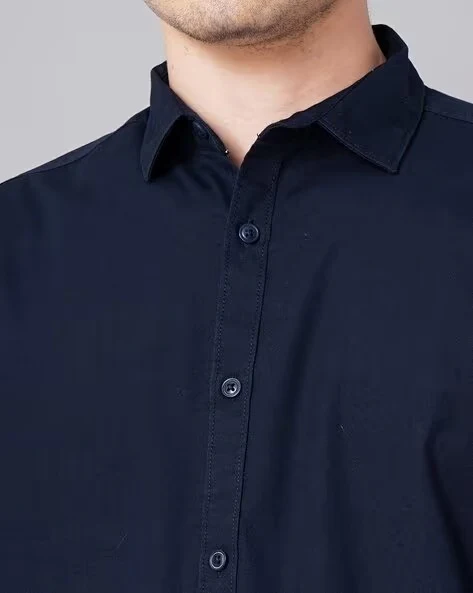 Men Blue Spread Collar Shirt - Image 3