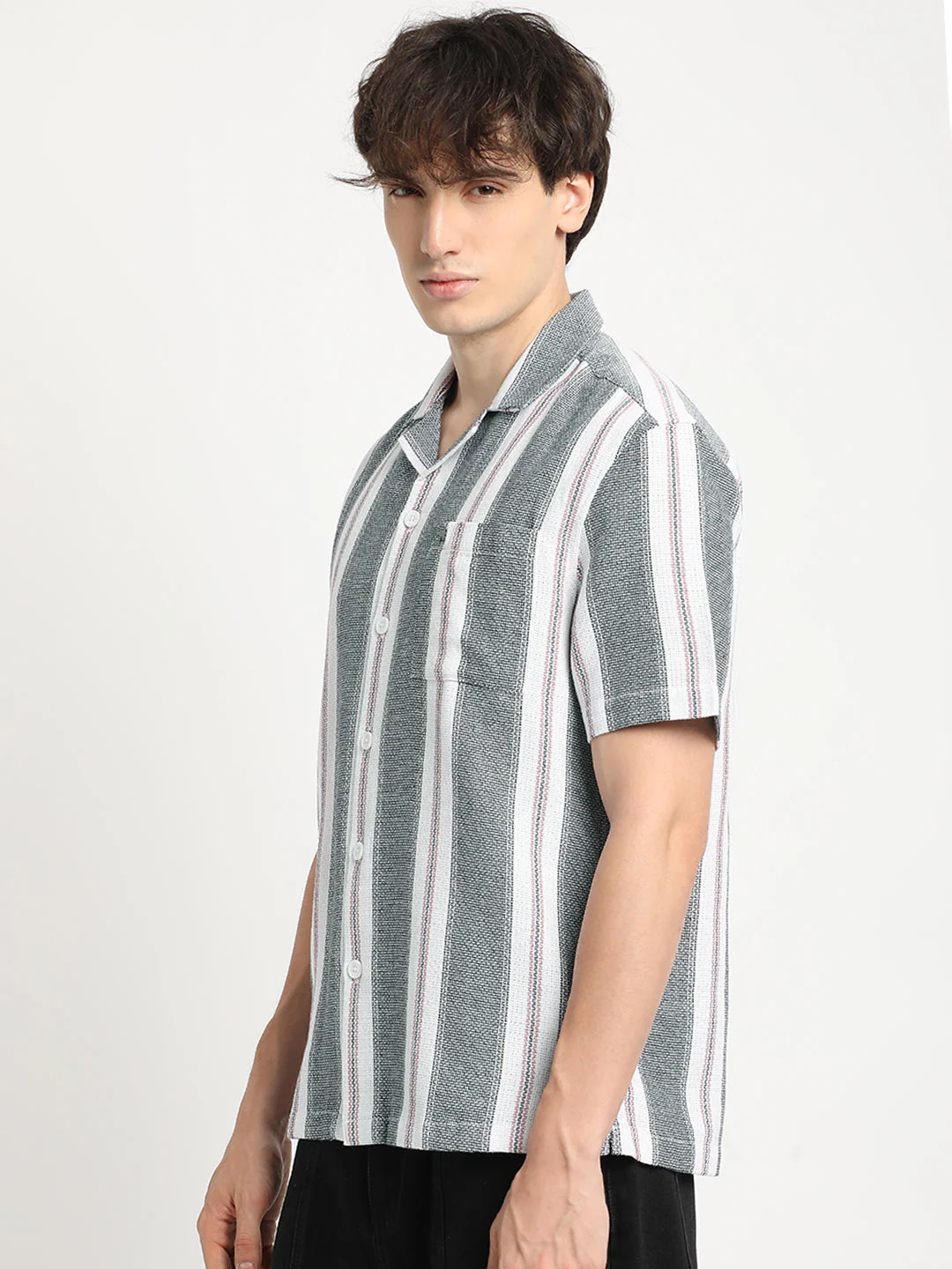 Men  Blue Stripe Regular Fit Casual Shirt - Image 3