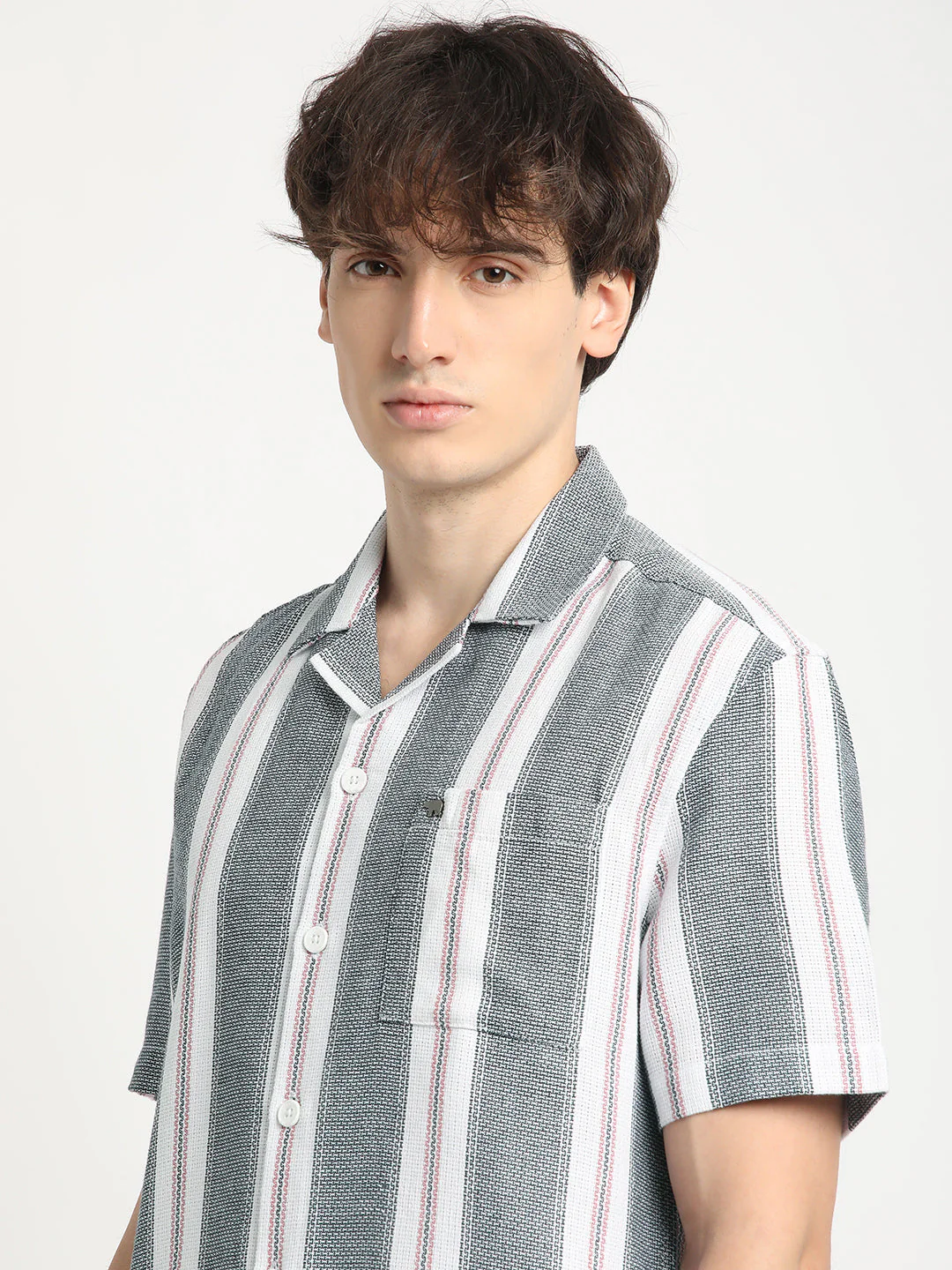 Men  Blue Stripe Regular Fit Casual Shirt - Image 6