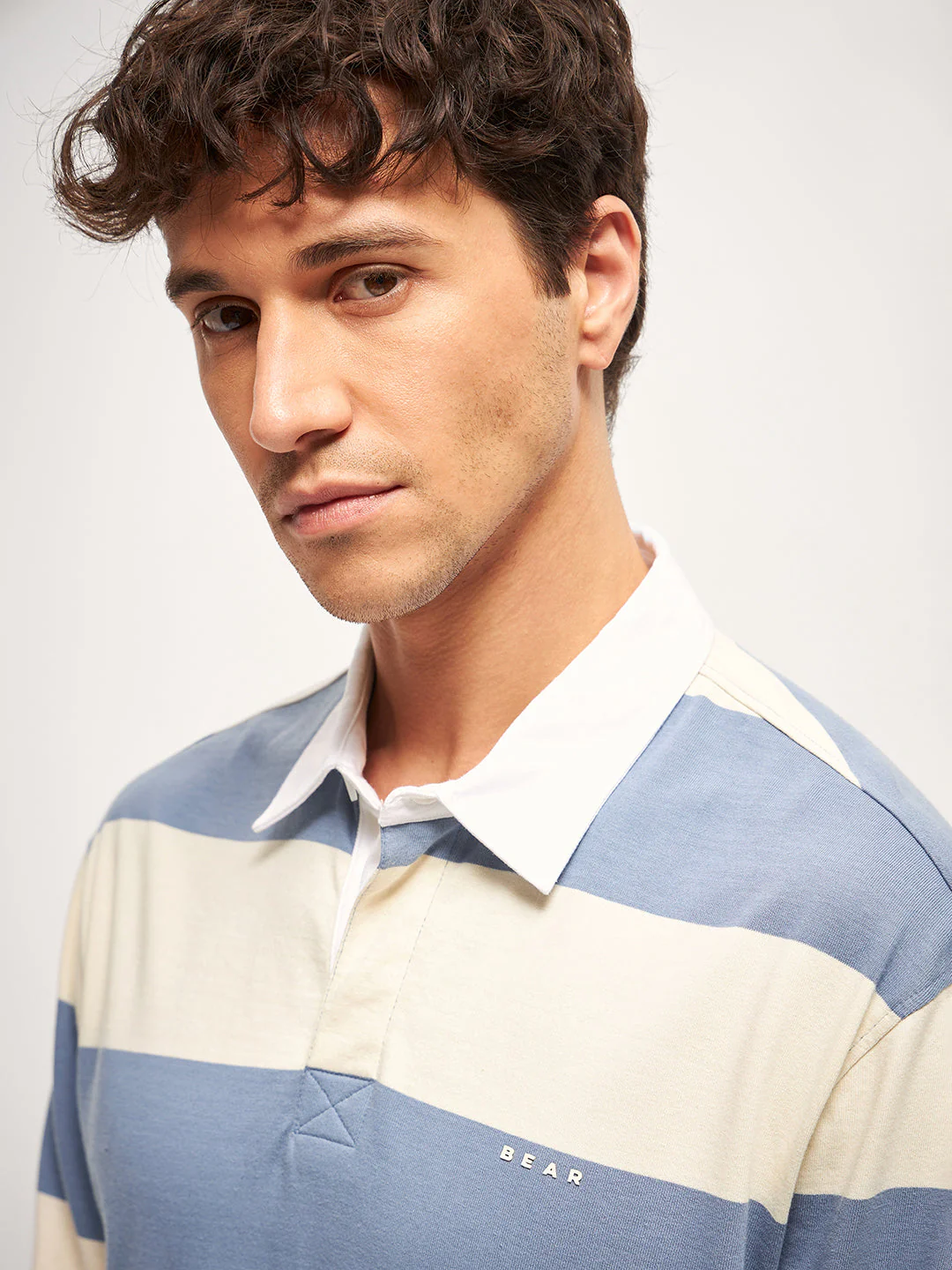 Men Blue Stripe Relaxed Fit Polo T-Shirt - Image 5