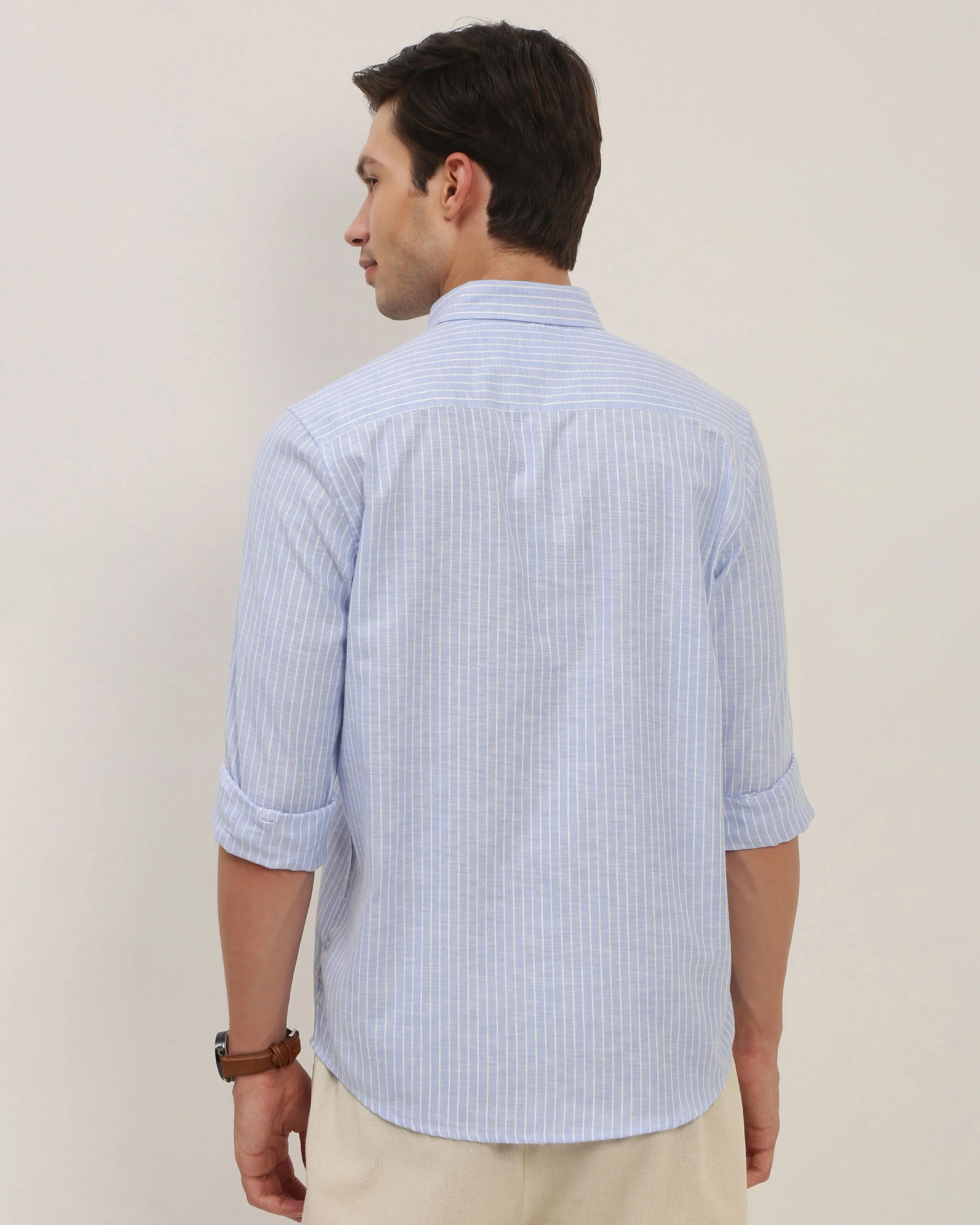 Men Blue Striped Shirt - Image 2