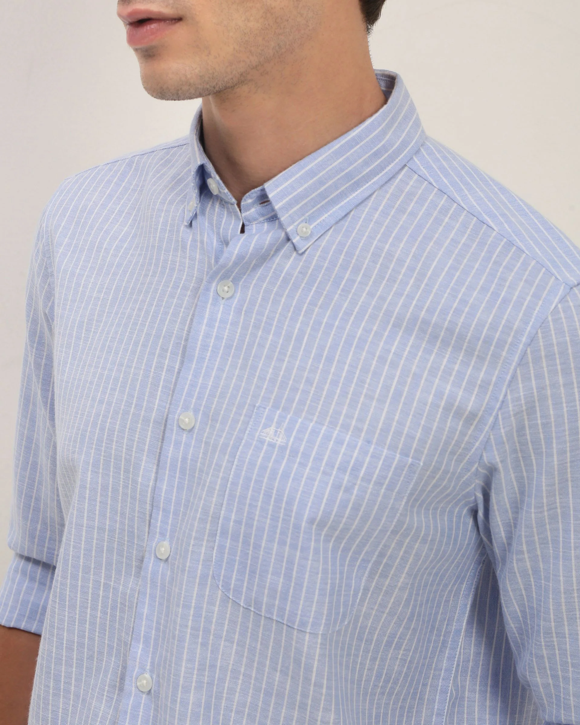 Men Blue Striped Shirt - Image 3