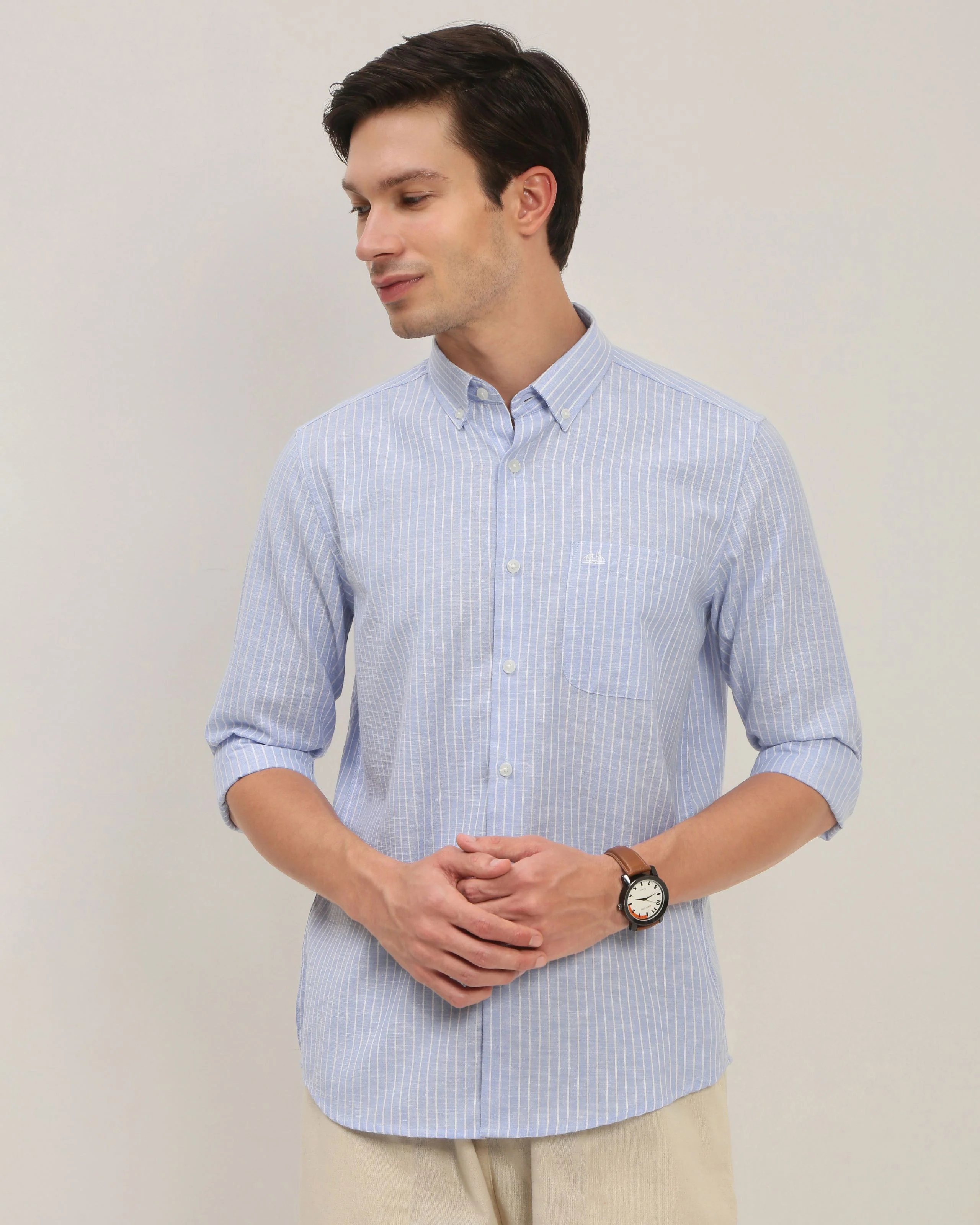 Men Blue Striped Shirt - Image 4
