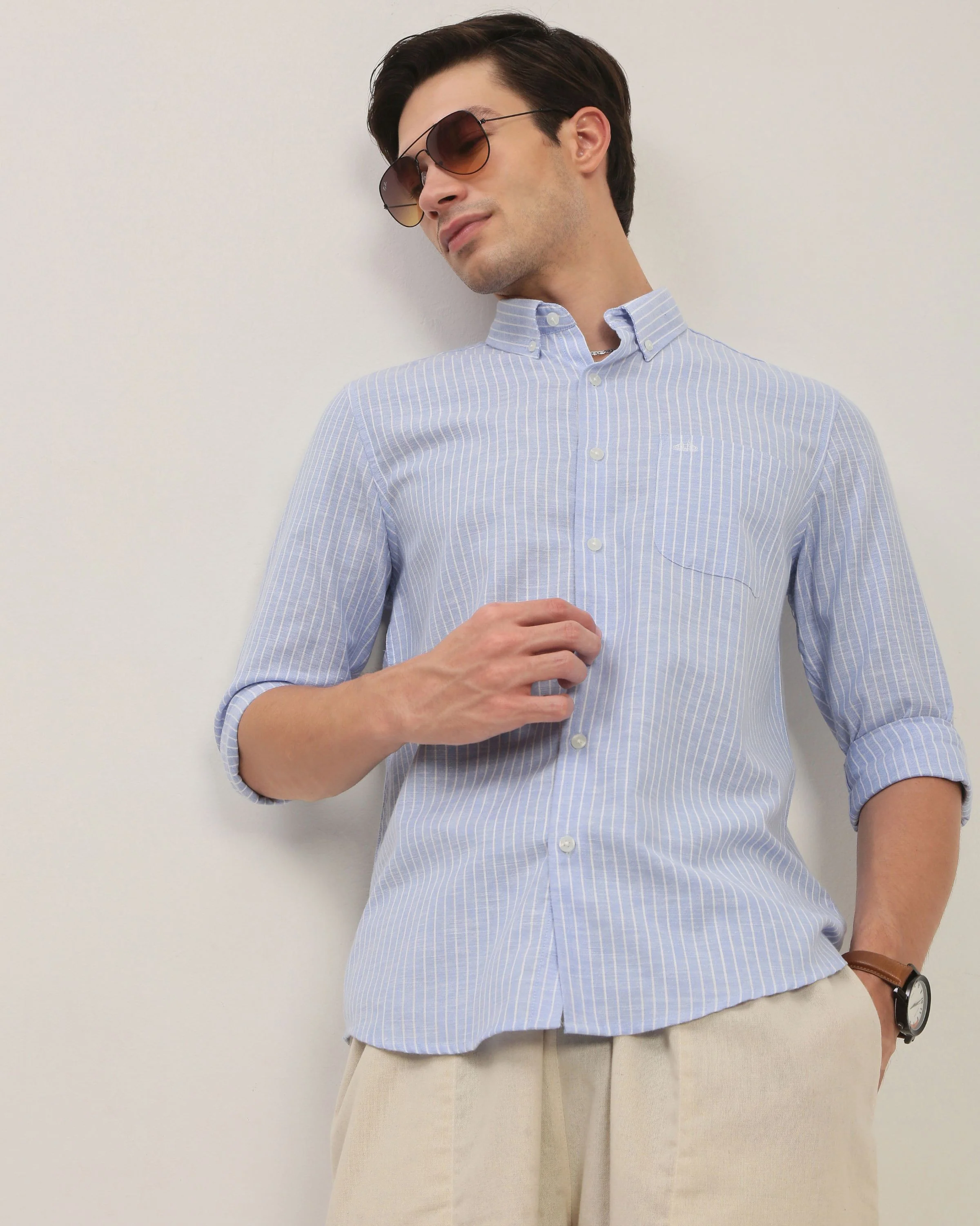 Men Blue Striped Shirt - Image 5