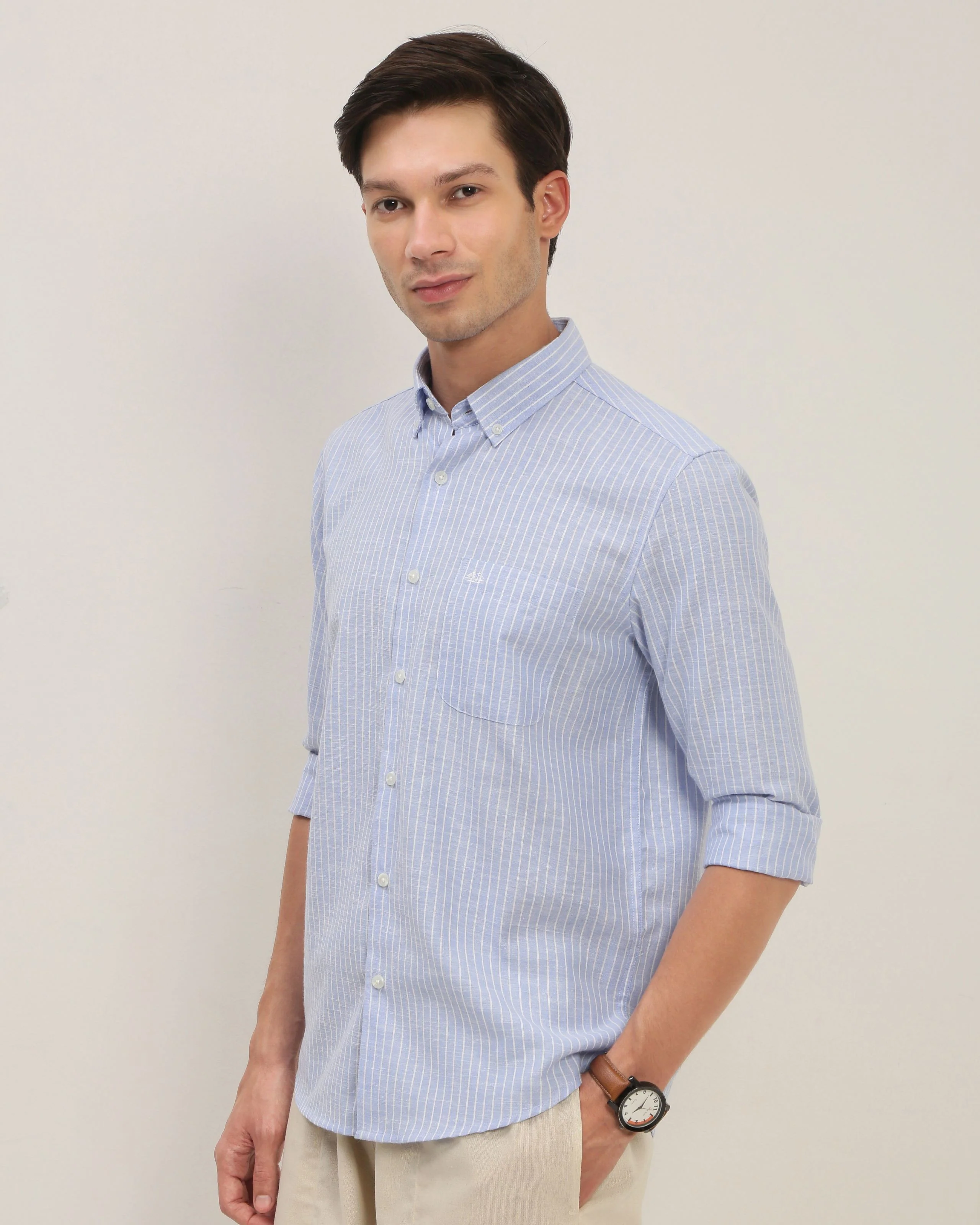 Men Blue Striped Shirt - Image 6
