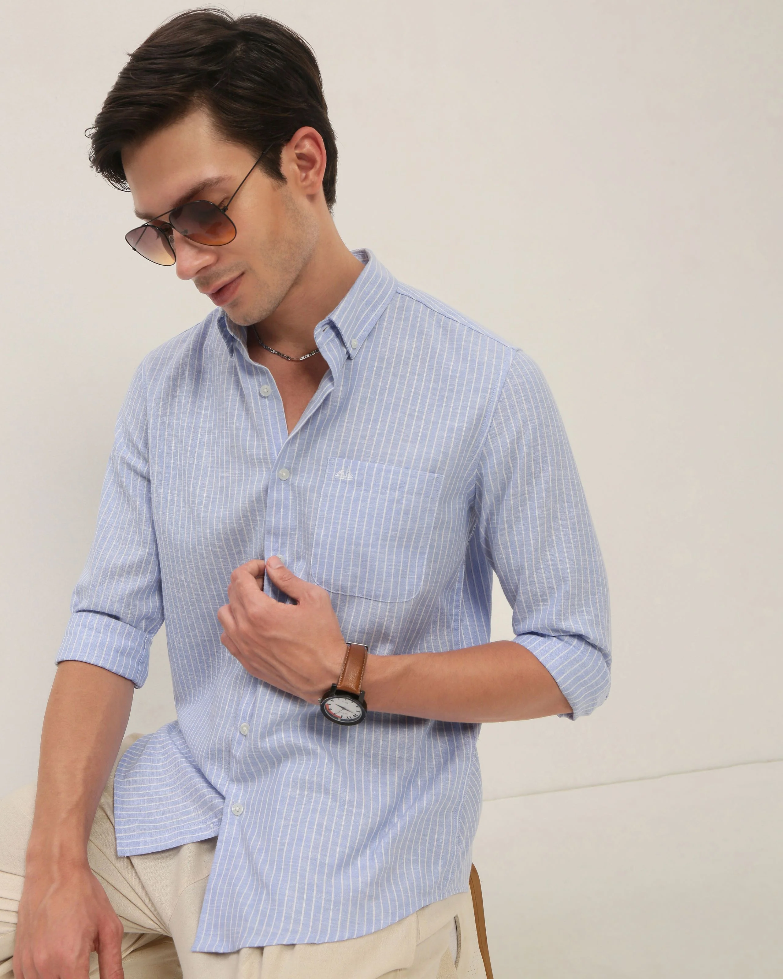 Men Blue Striped Shirt - Image 7