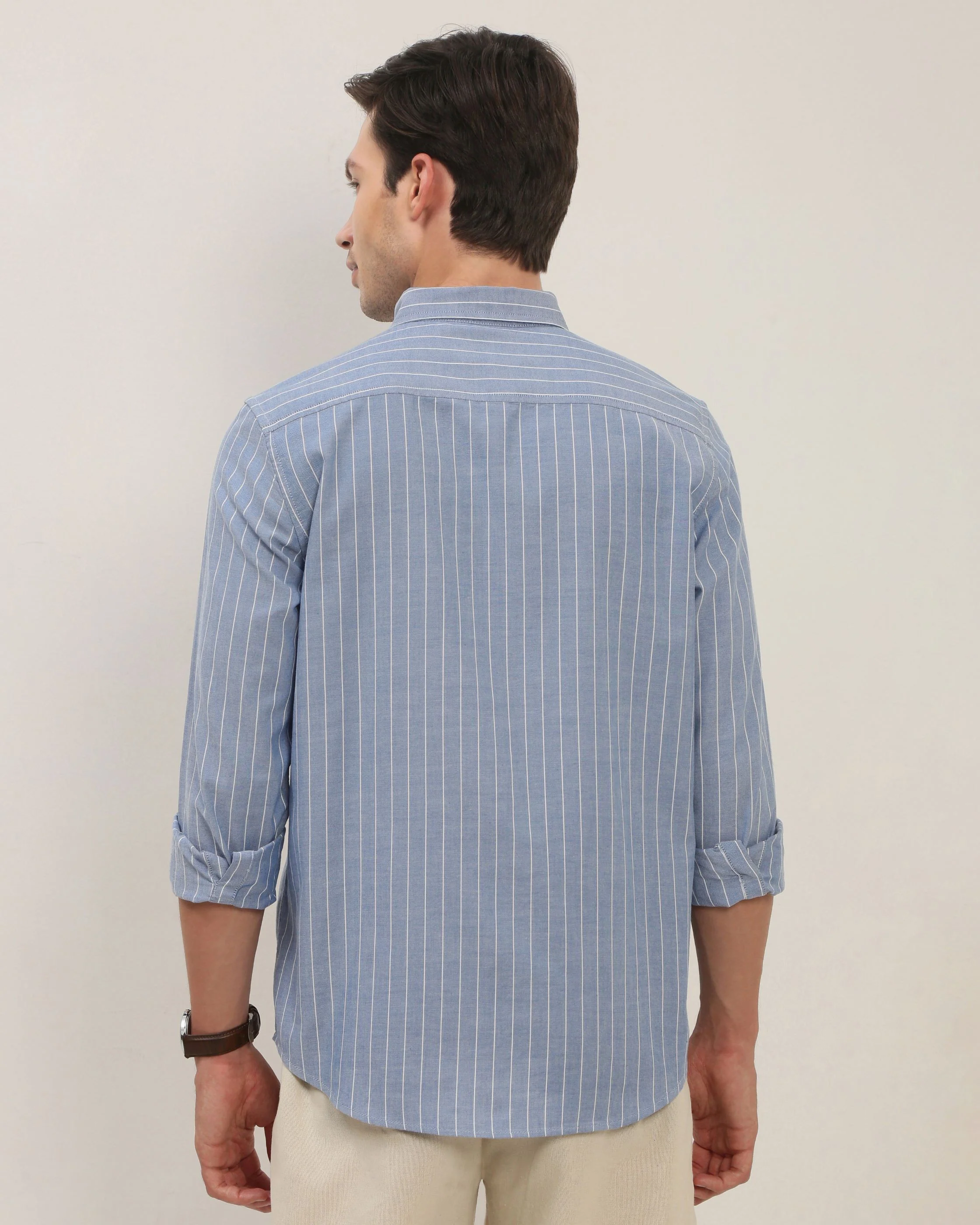 Men Blue Striped Shirt - Image 2