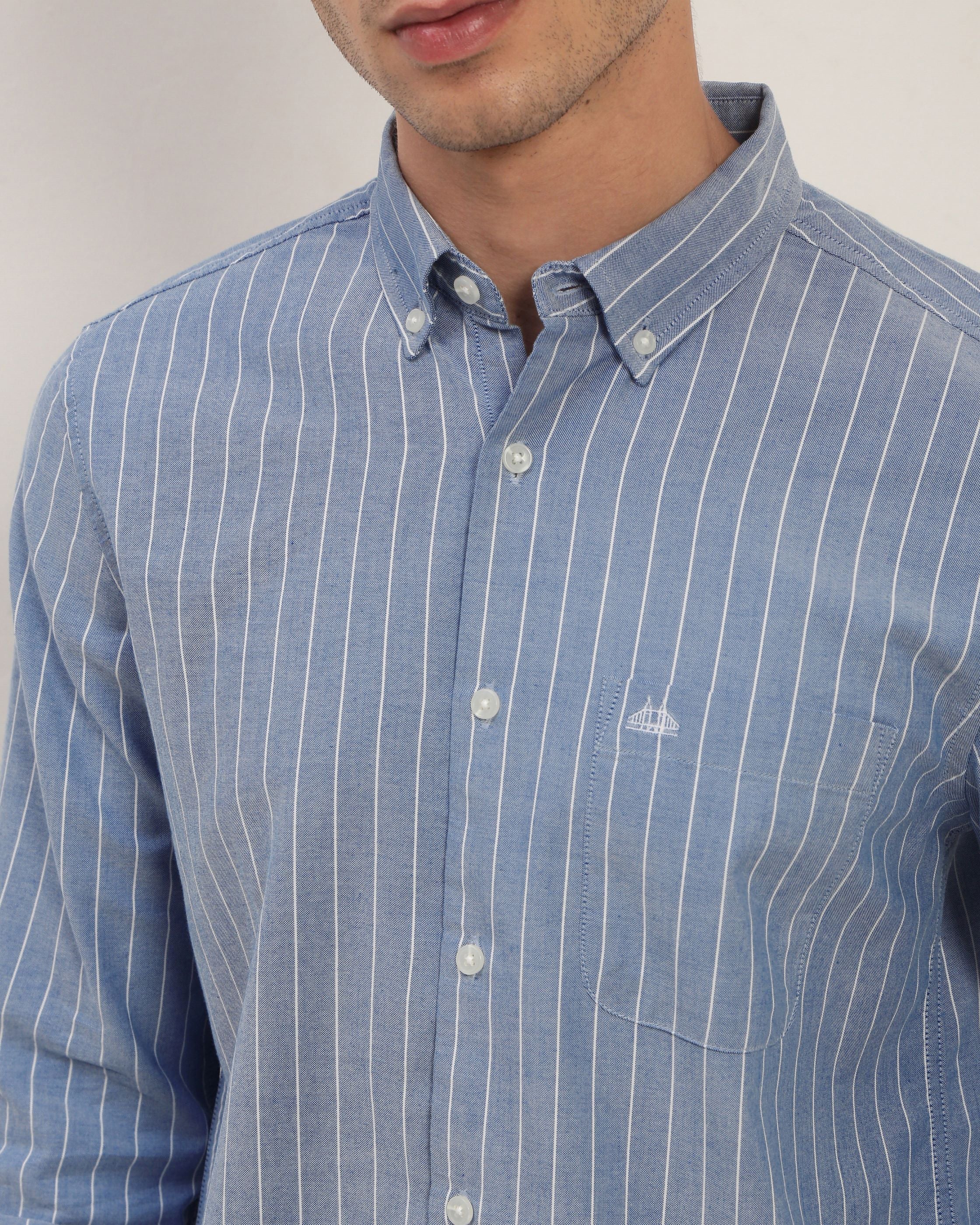 Men Blue Striped Shirt - Image 3