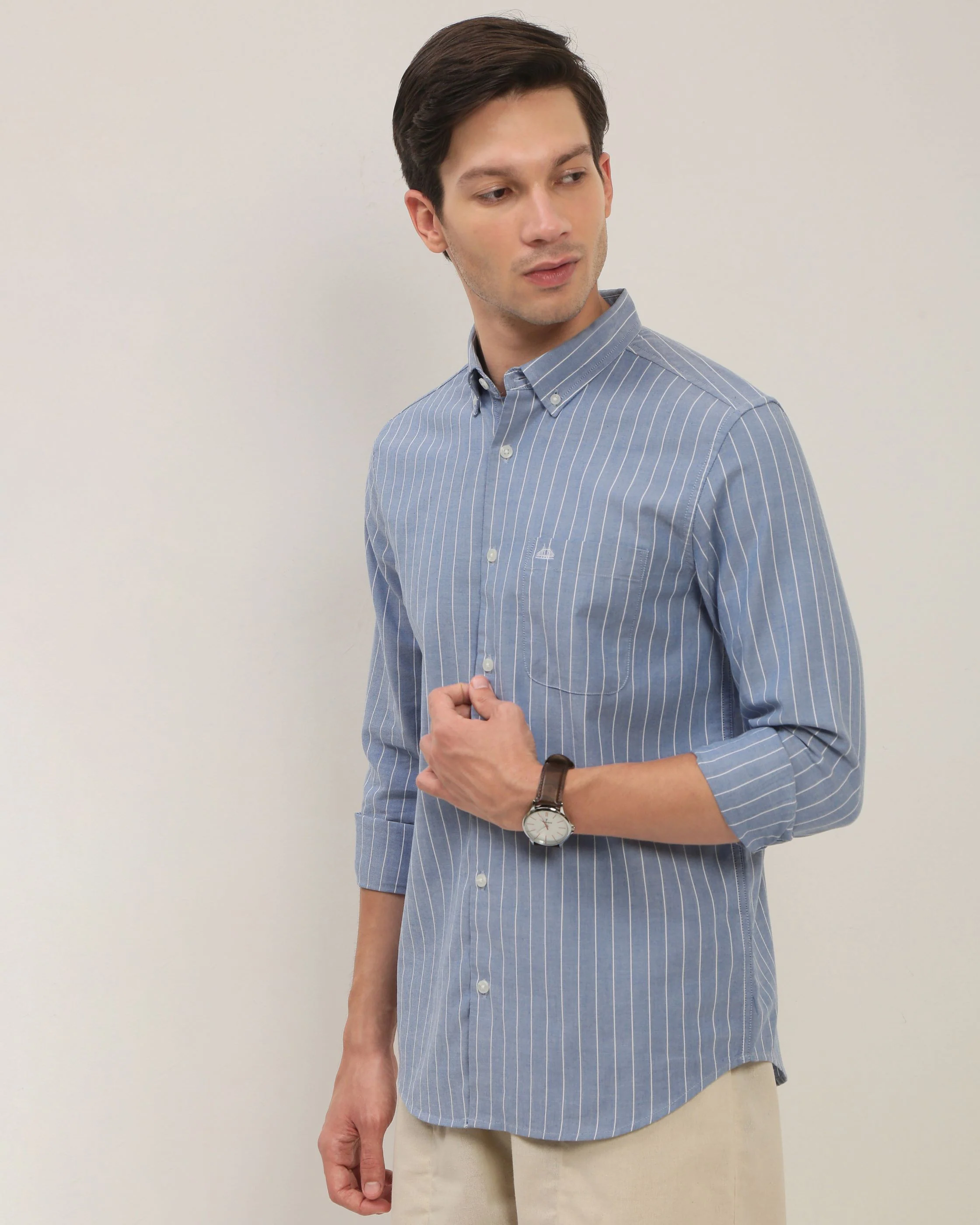 Men Blue Striped Shirt - Image 4