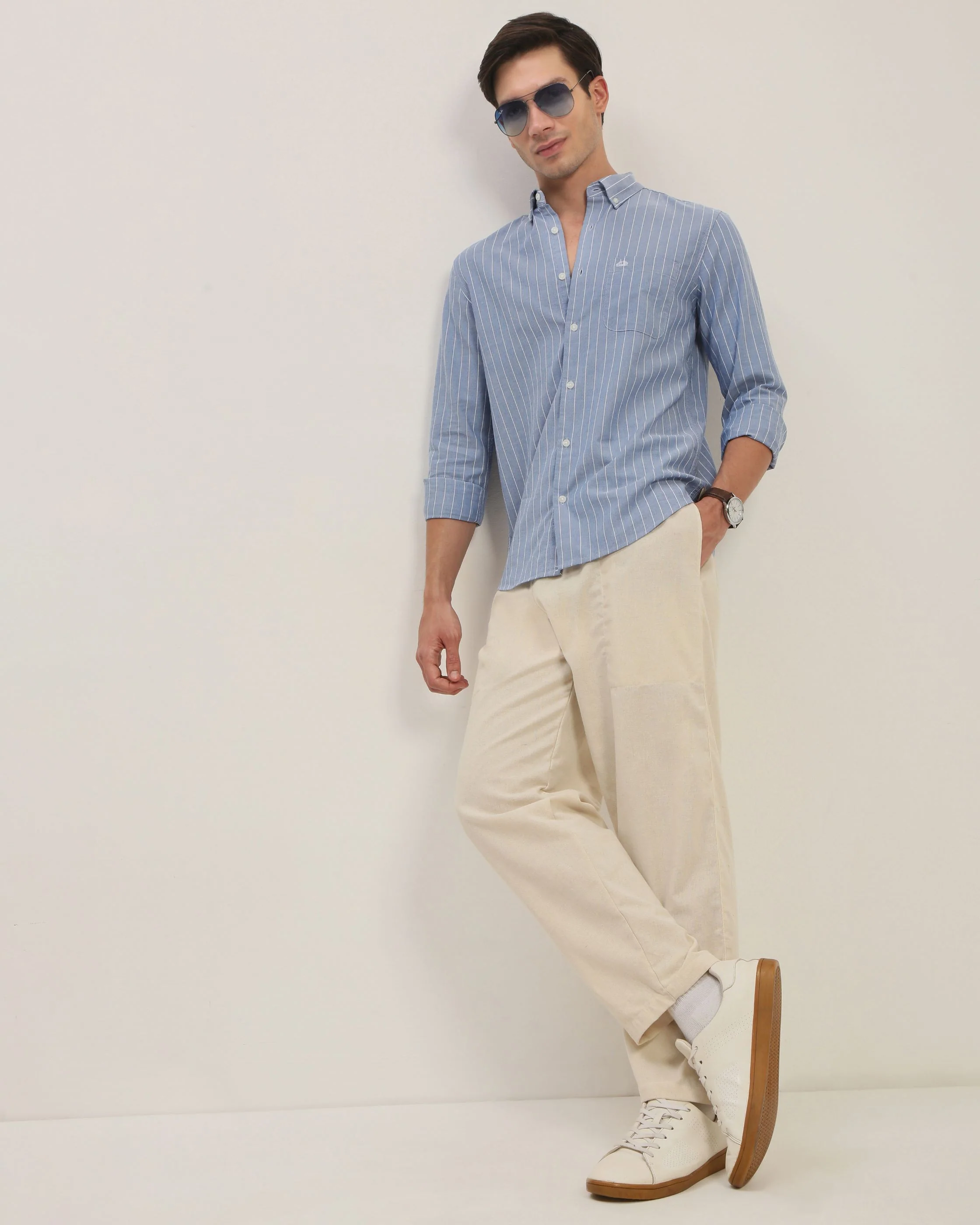 Men Blue Striped Shirt - Image 5