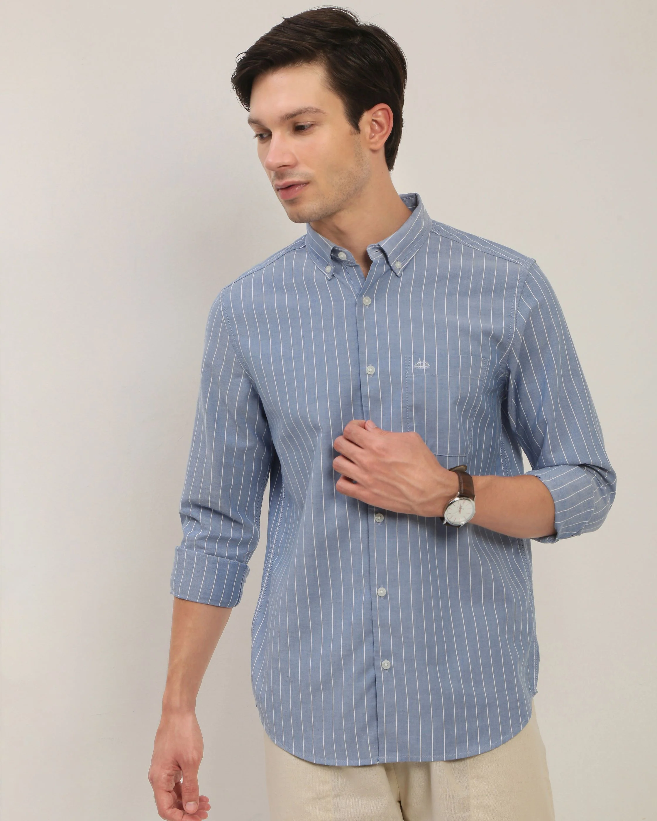 Men Blue Striped Shirt - Image 6