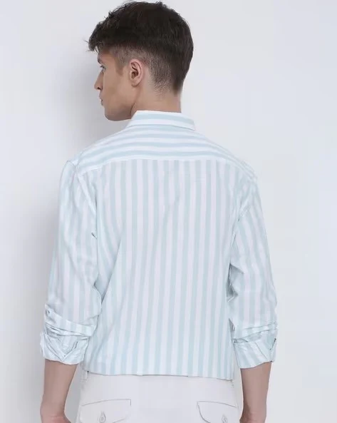 Men Blue Striped Shirt - Image 2