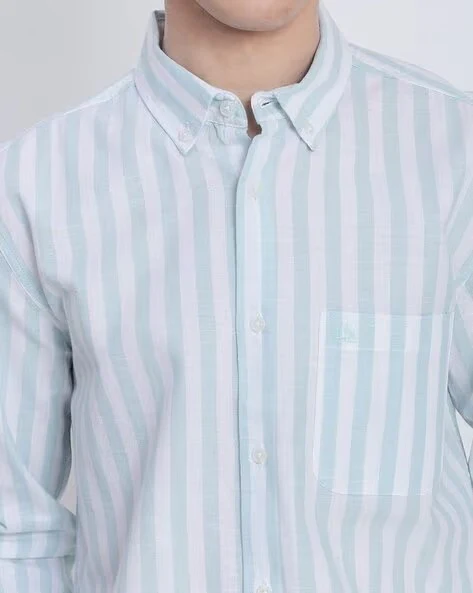 Men Blue Striped Shirt - Image 3