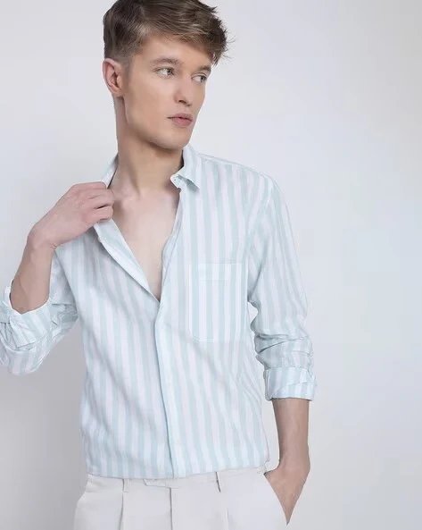 Men Blue Striped Shirt - Image 4