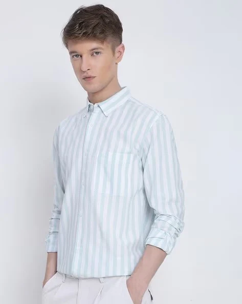 Men Blue Striped Shirt - Image 5