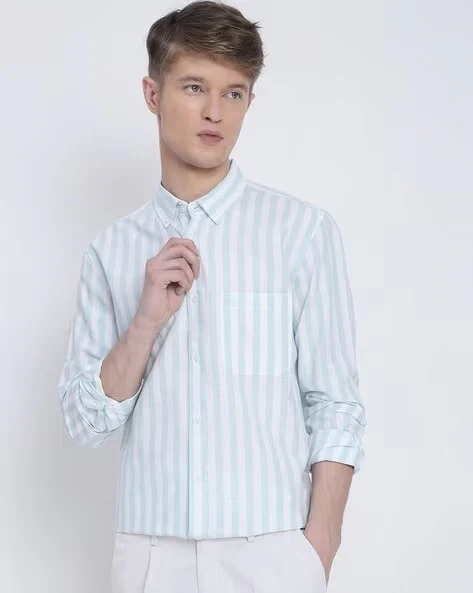 Men Blue Striped Shirt - Image 6