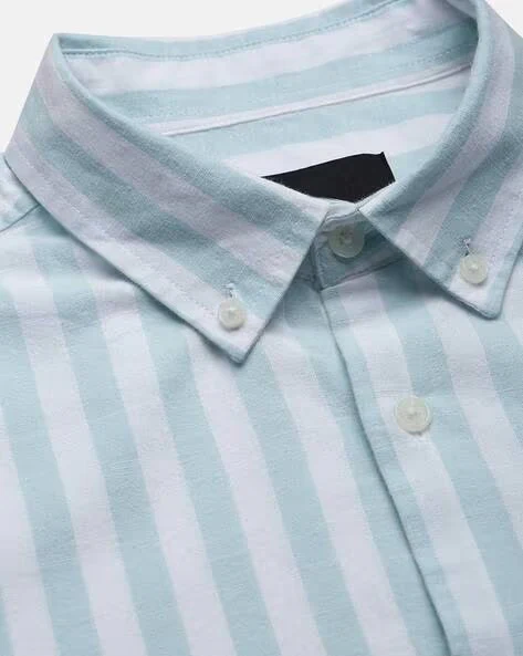 Men Blue Striped Shirt - Image 7