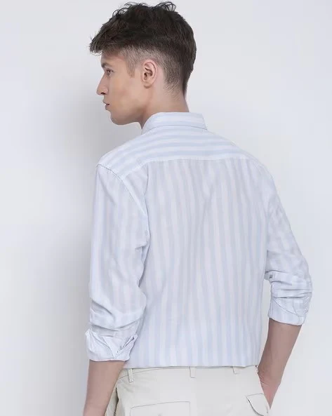 Men Blue Striped Shirt - Image 2