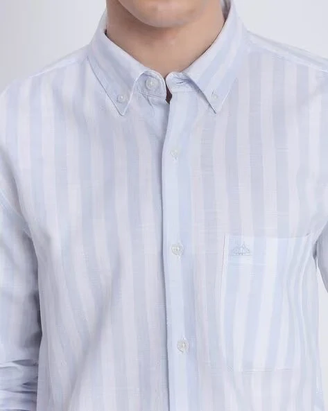 Men Blue Striped Shirt - Image 3