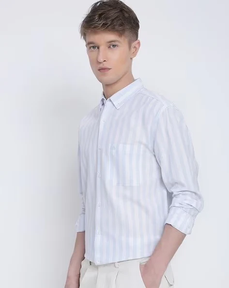 Men Blue Striped Shirt - Image 4