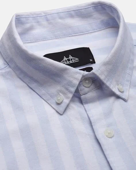 Men Blue Striped Shirt - Image 7