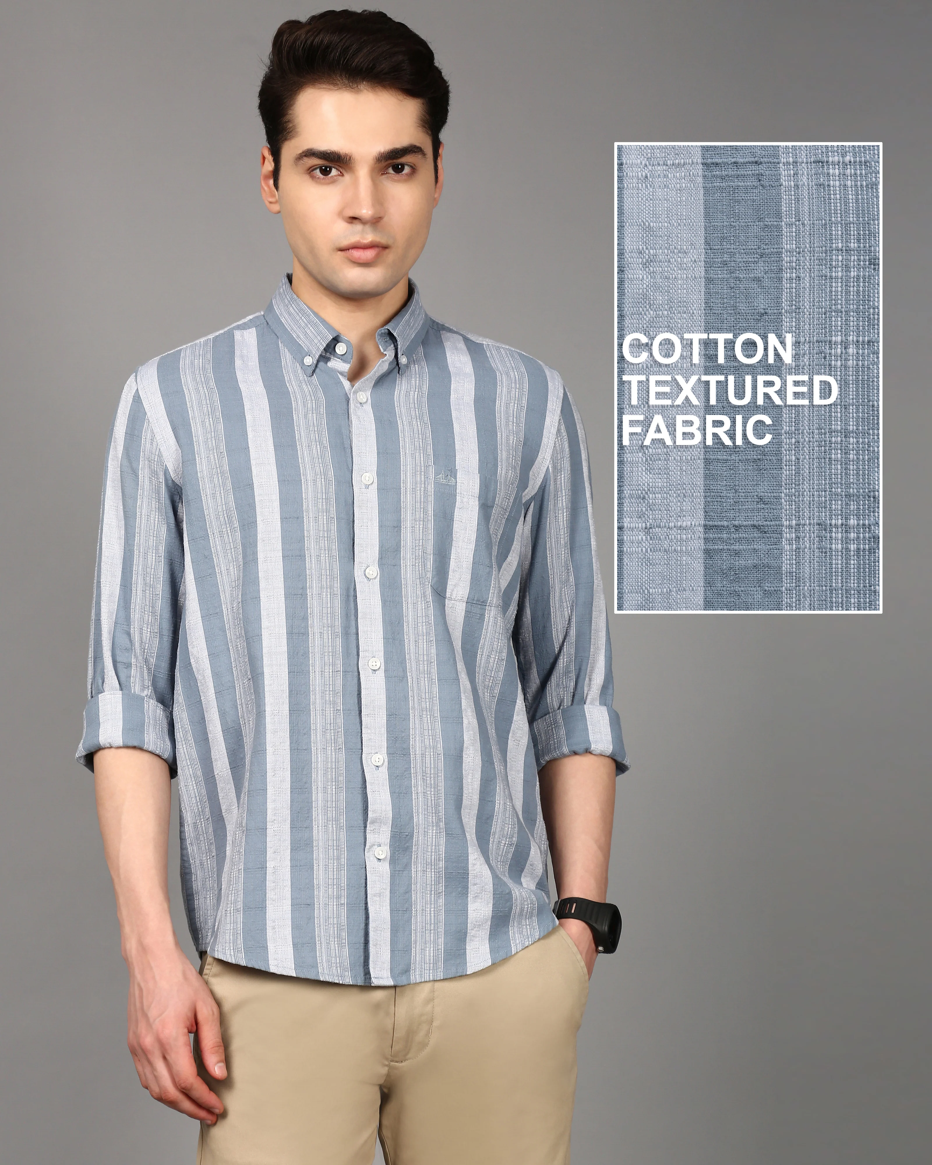Men Blue Striped Shirt - Image 2
