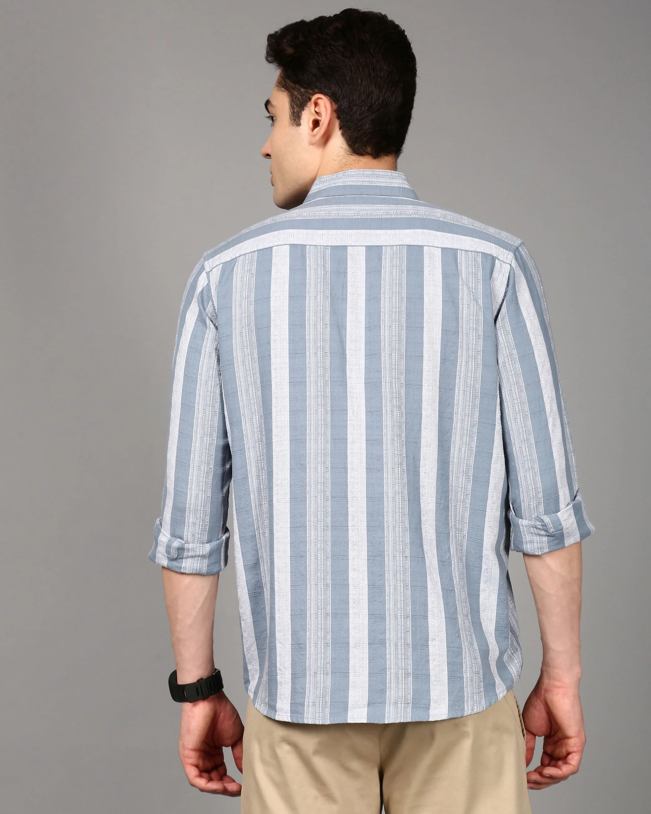 Men Blue Striped Shirt - Image 3