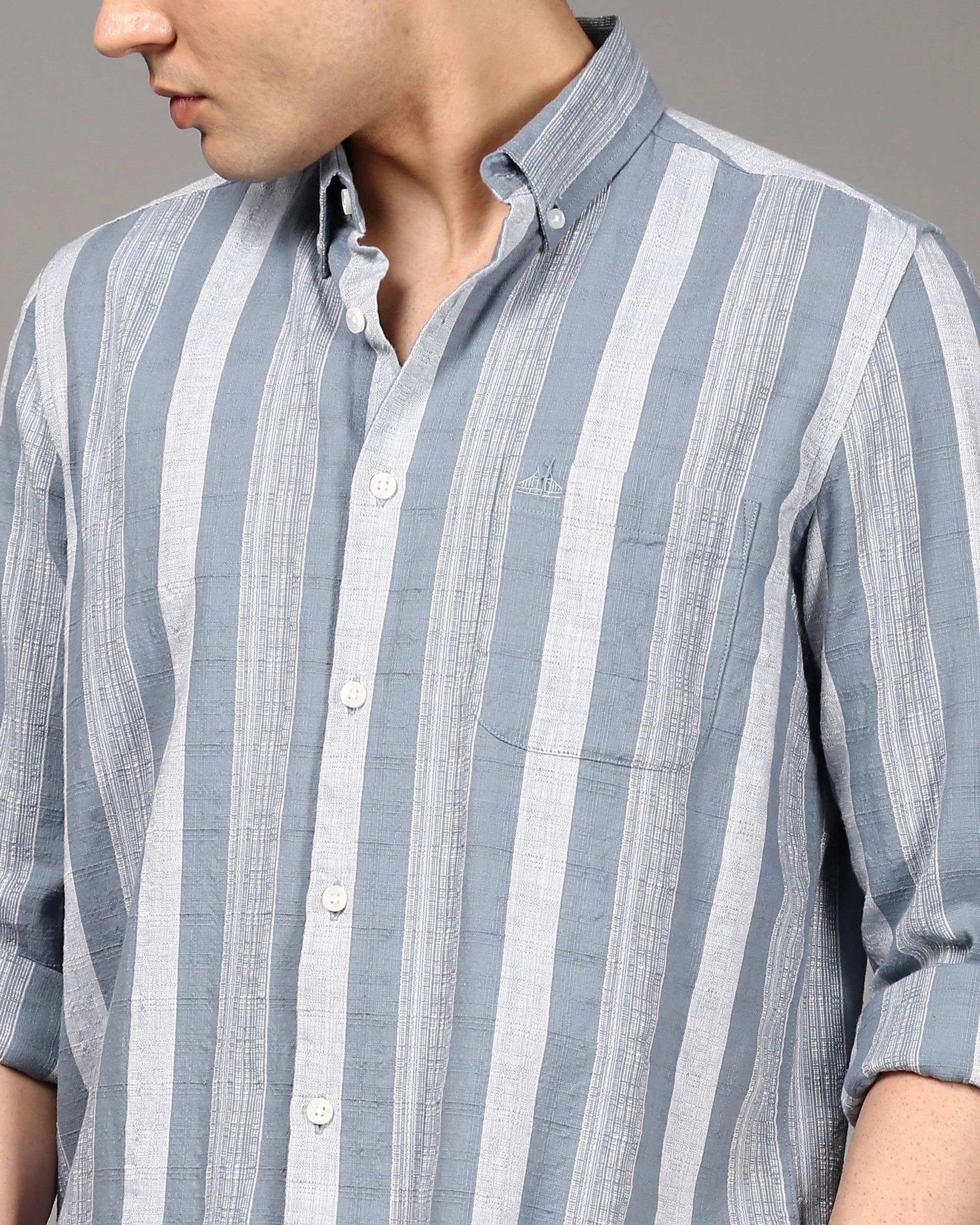 Men Blue Striped Shirt - Image 5