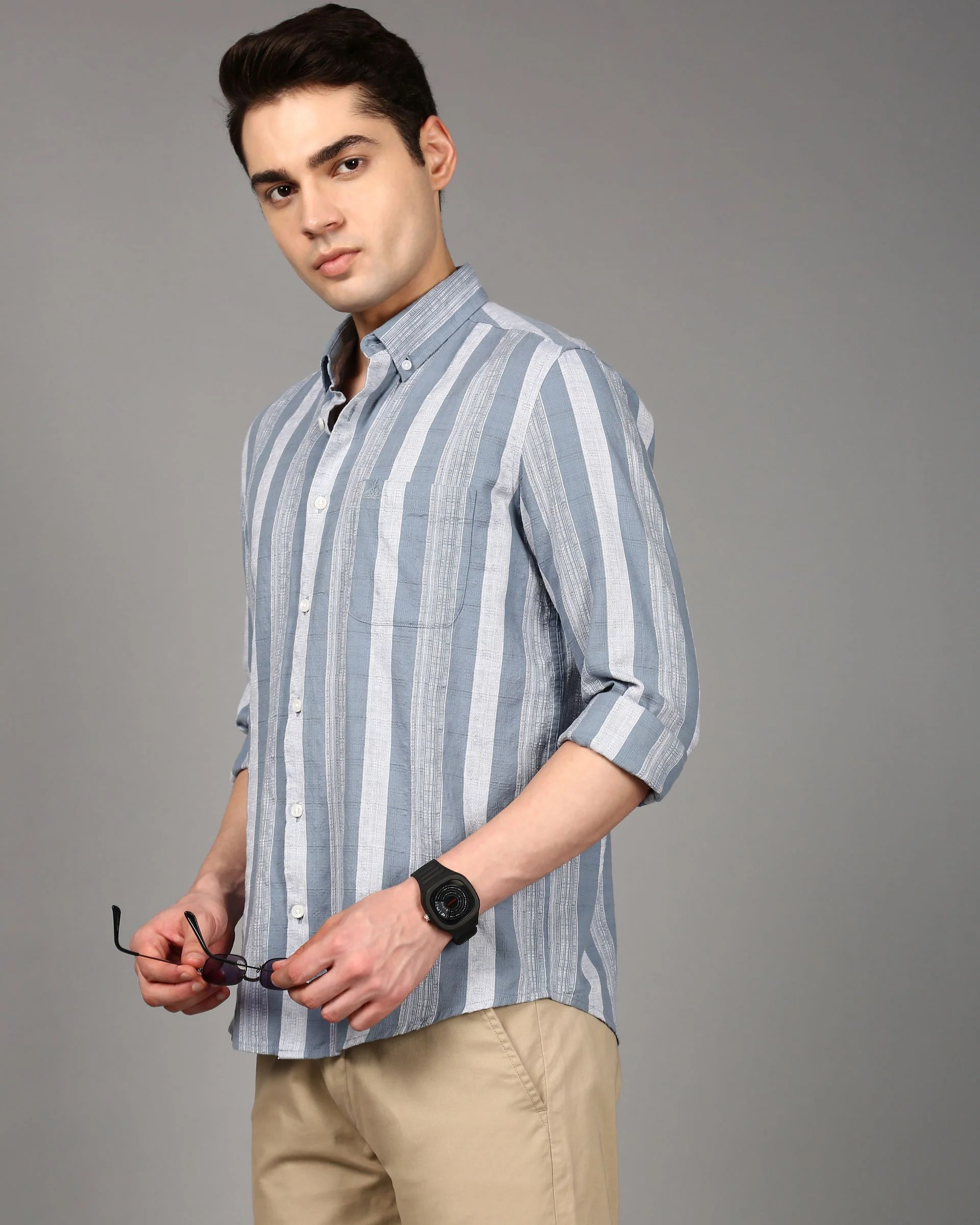 Men Blue Striped Shirt - Image 6