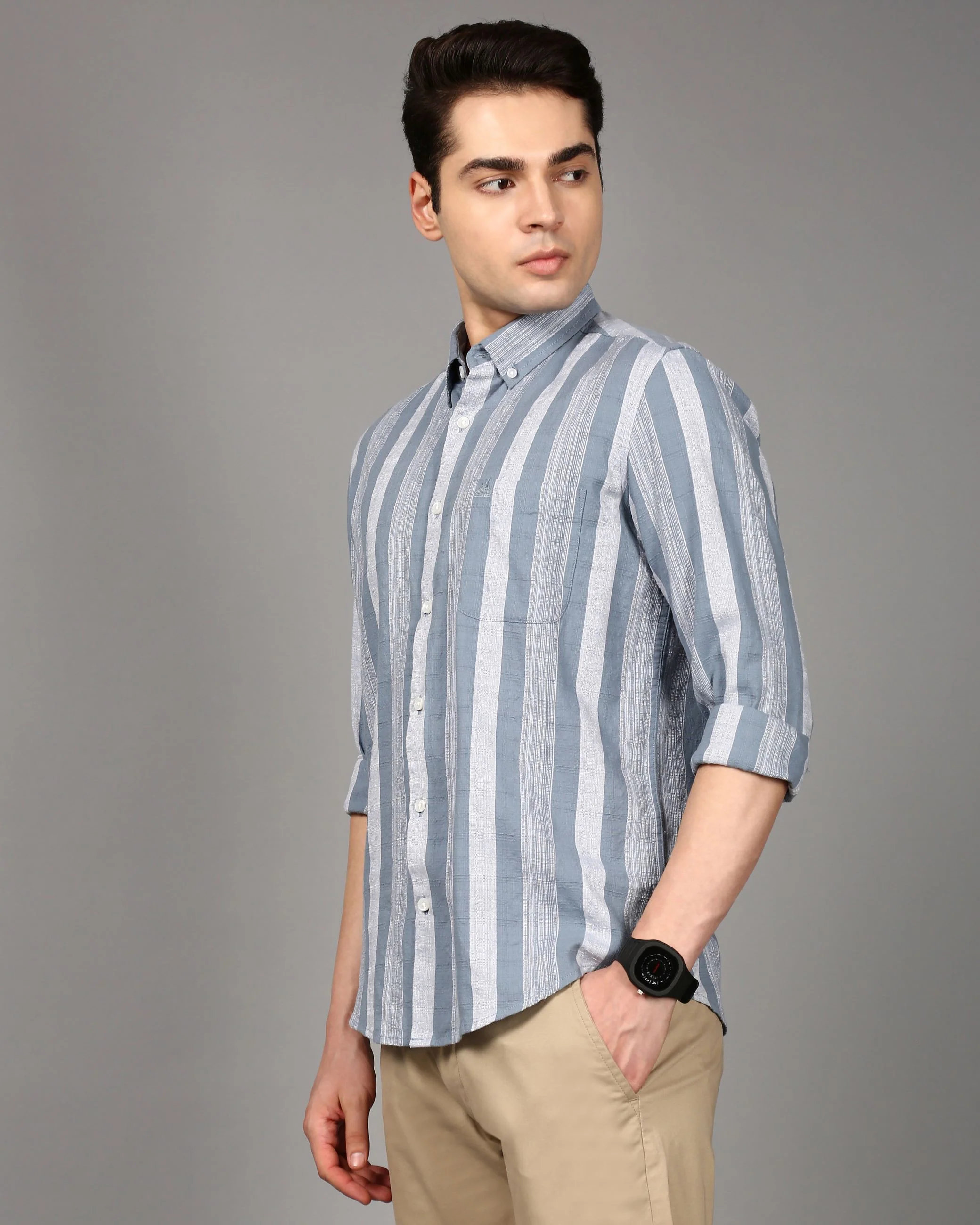 Men Blue Striped Shirt - Image 7