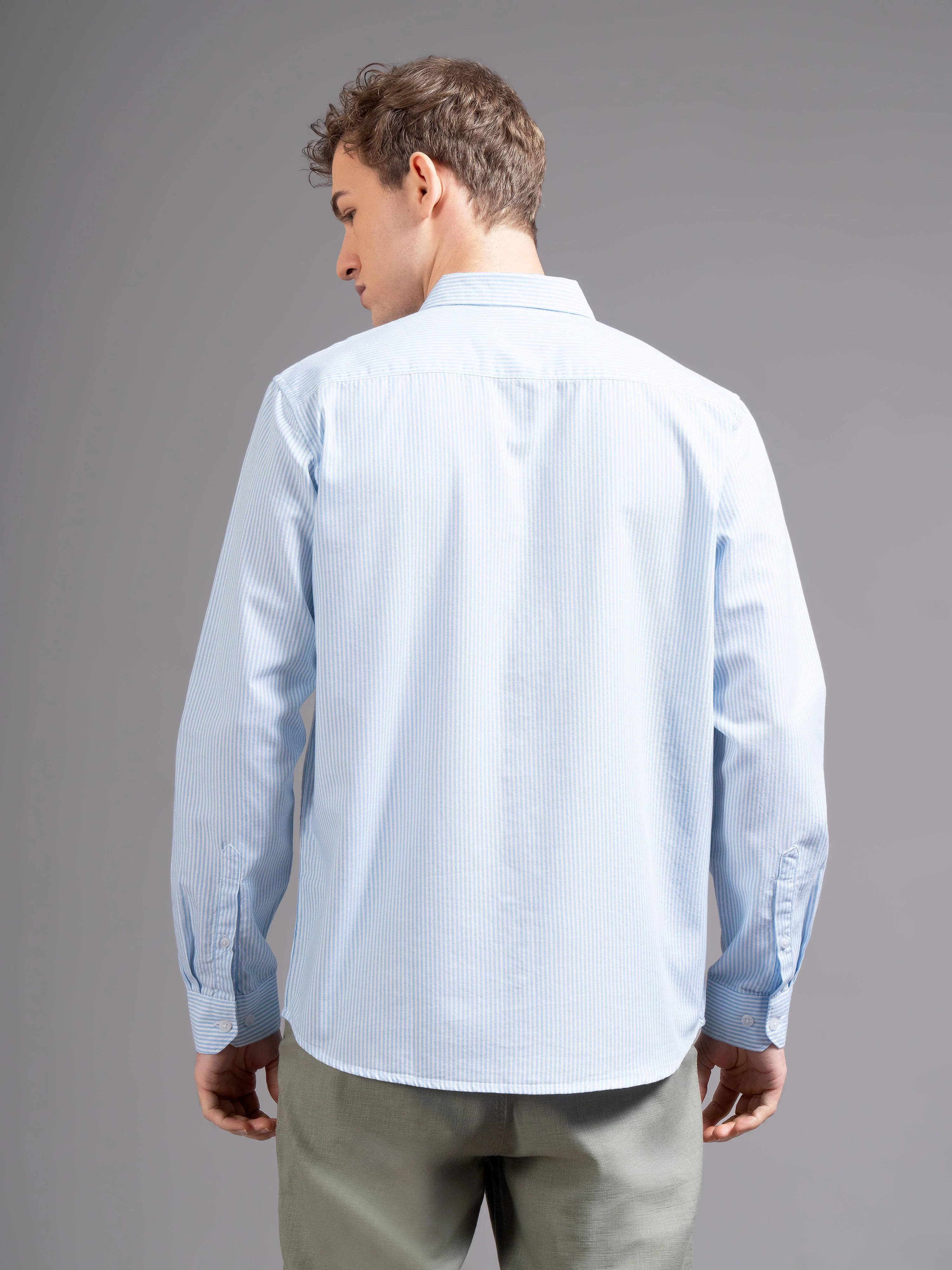 Men Blue Striped Shirt - Image 3