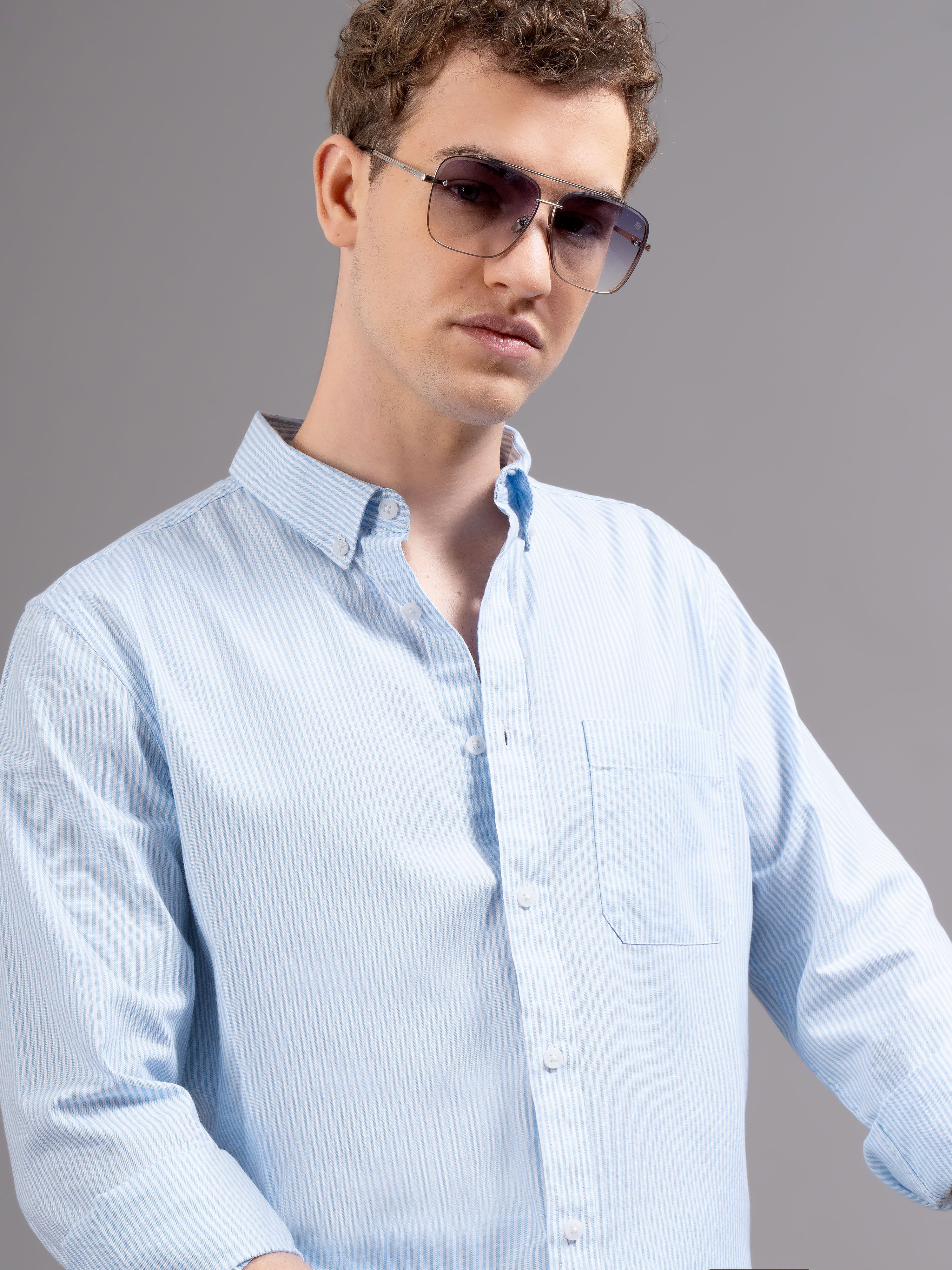 Men Blue Striped Shirt - Image 4