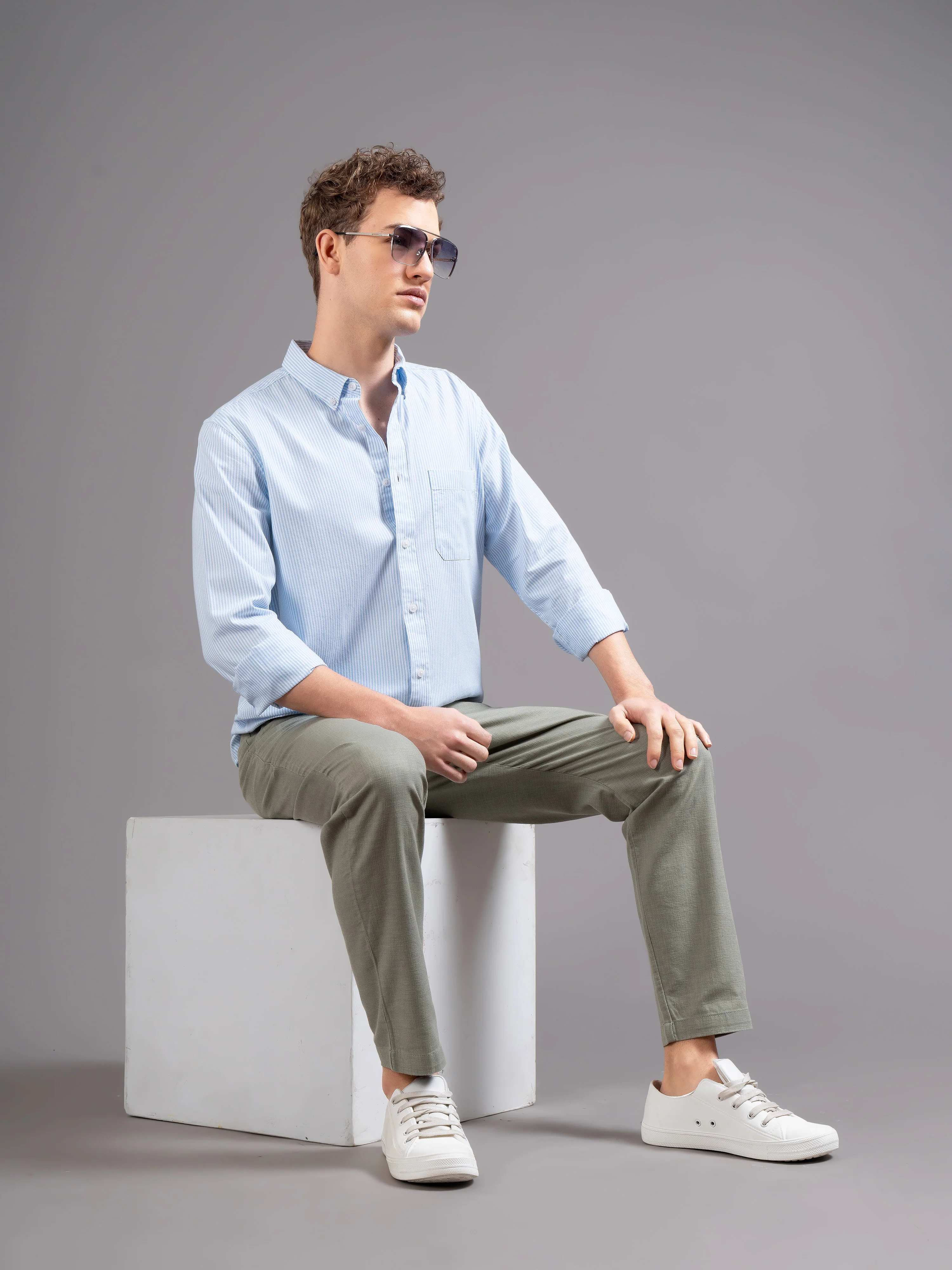 Men Blue Striped Shirt - Image 7