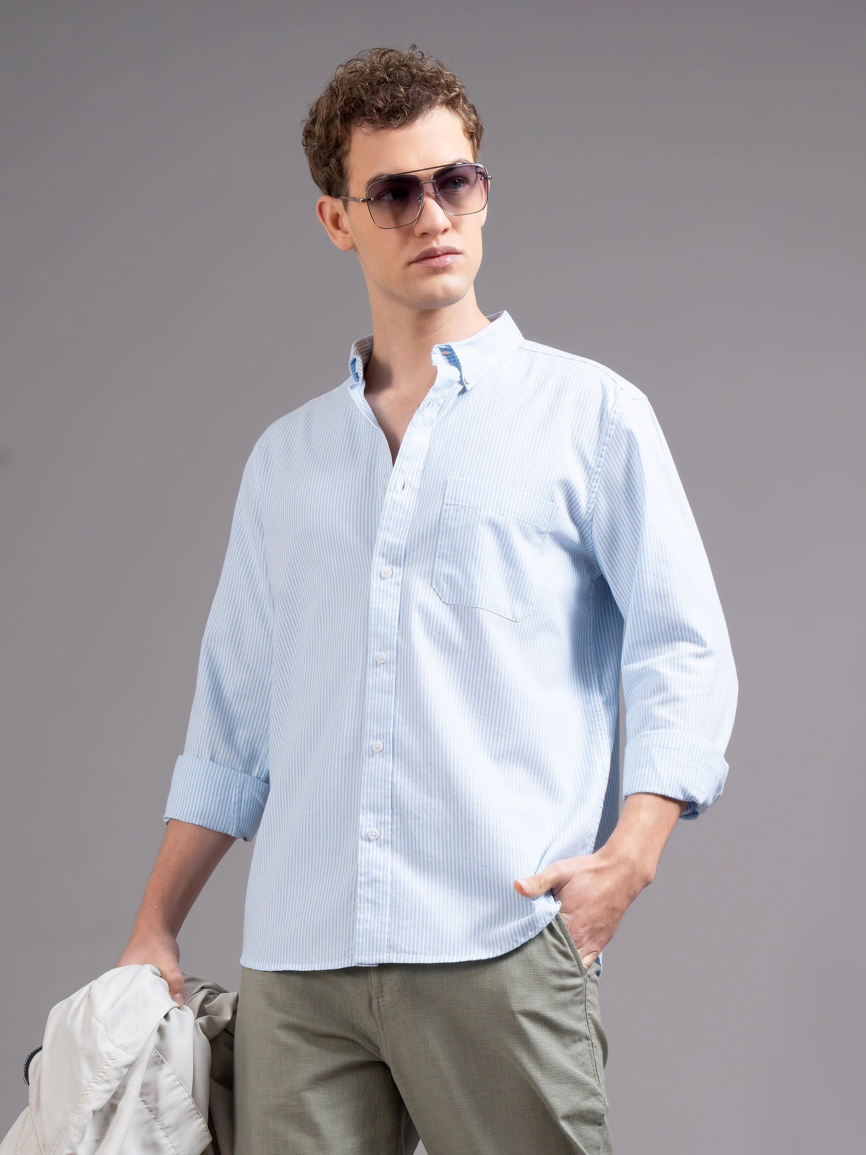 Men Blue Striped Shirt - Image 8